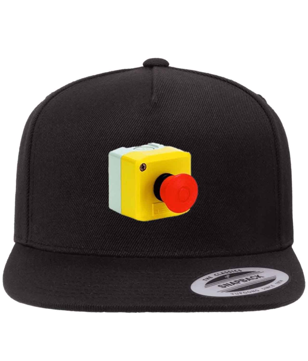 Emergency Stop Mushroom Button Logo Symbol Emblem Customized Design on Wool 5-Panel Cap Hat