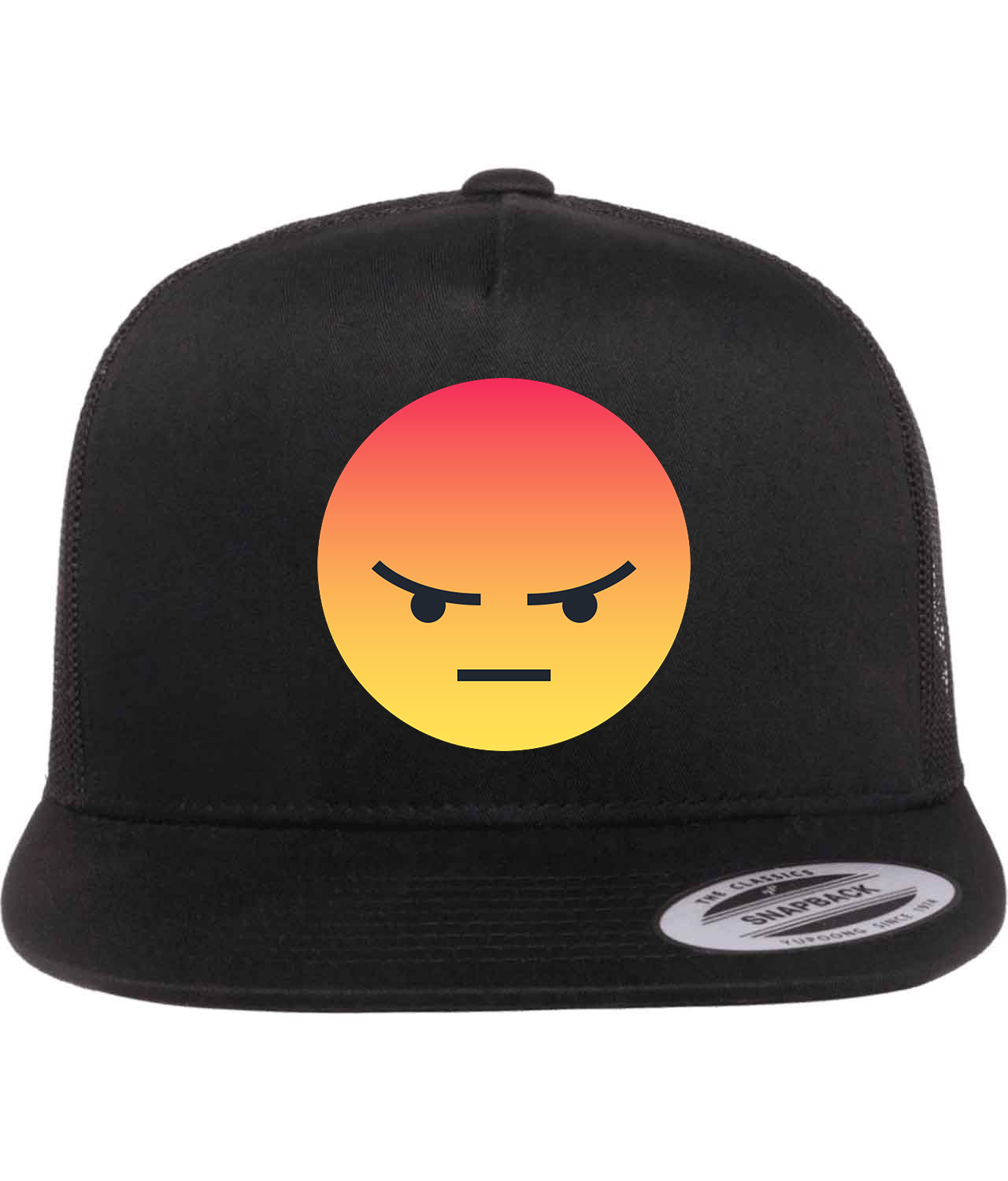 Angry Reaction Emoji Logo Symbol Emblem Customized Design on Classic Trucker Cap Hat