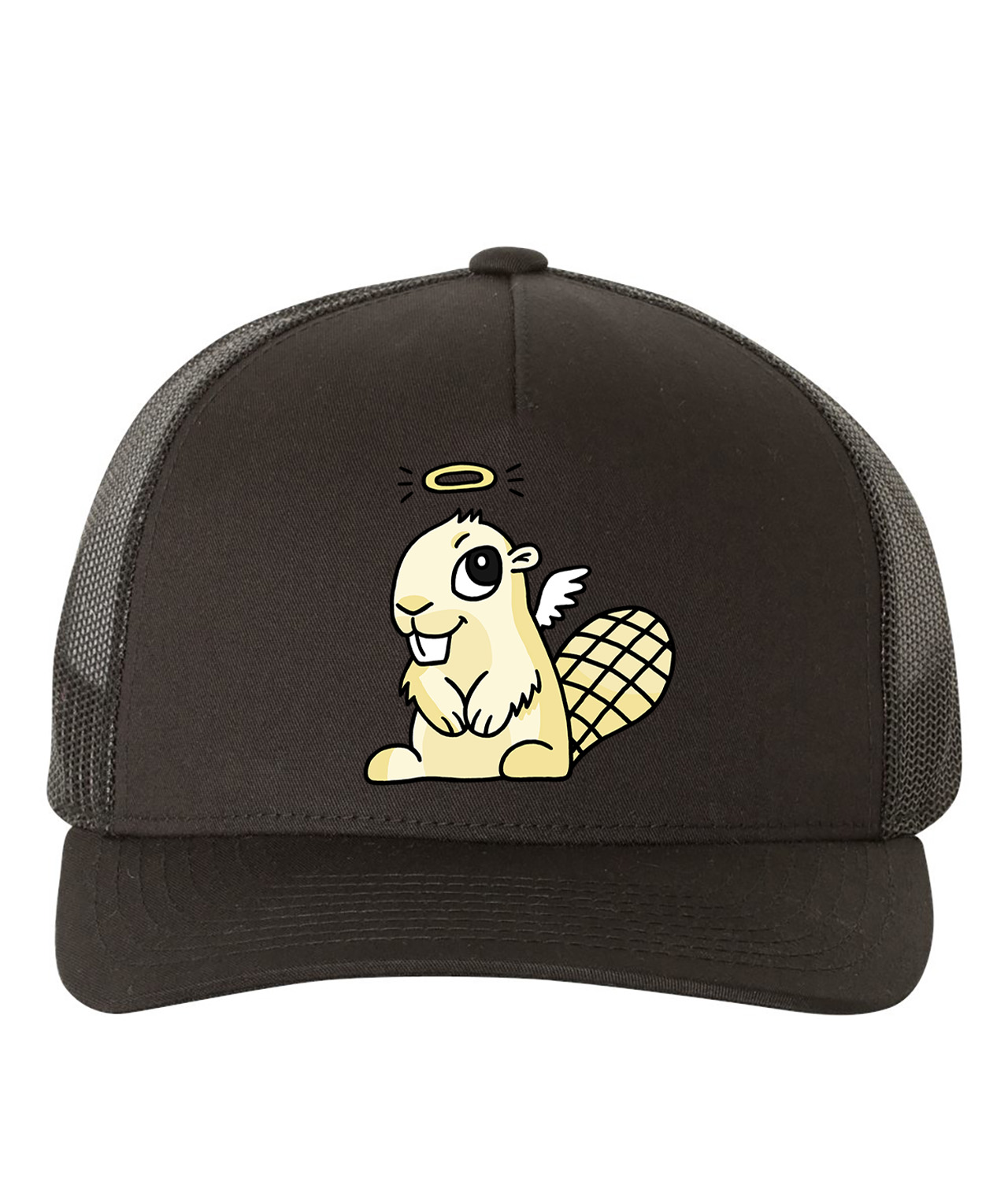 Adsy Beaver Mascot Angel Adsy Logo Symbol Emblem Customized Design on Retro Trucker Cap Hat