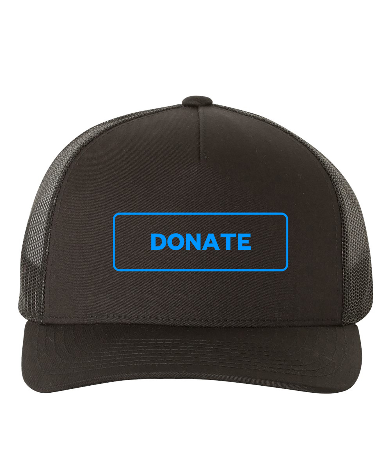 Simple Blue Outline Donate Button Logo Symbol Emblem Customized Design on Retro Trucker Cap Hat
