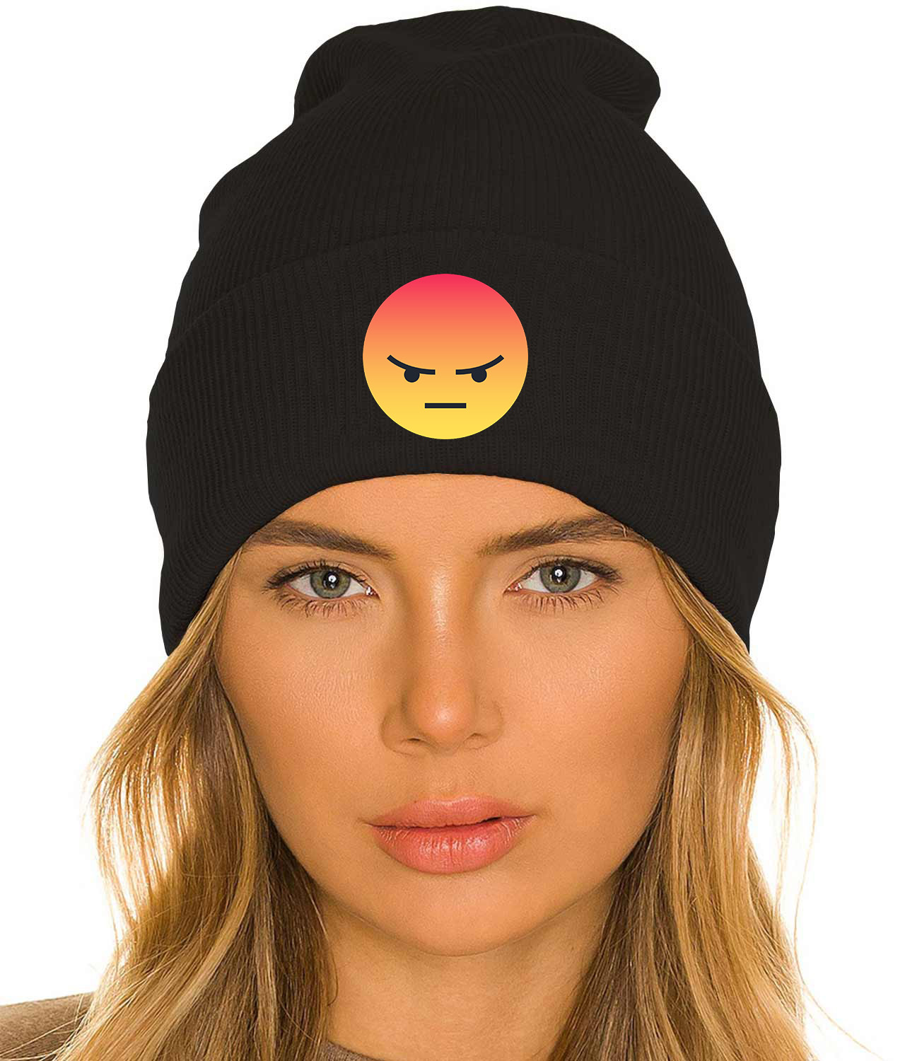 Angry Reaction Emoji Logo Symbol Emblem Customized Design on 12" Cuffed Beanie Hat