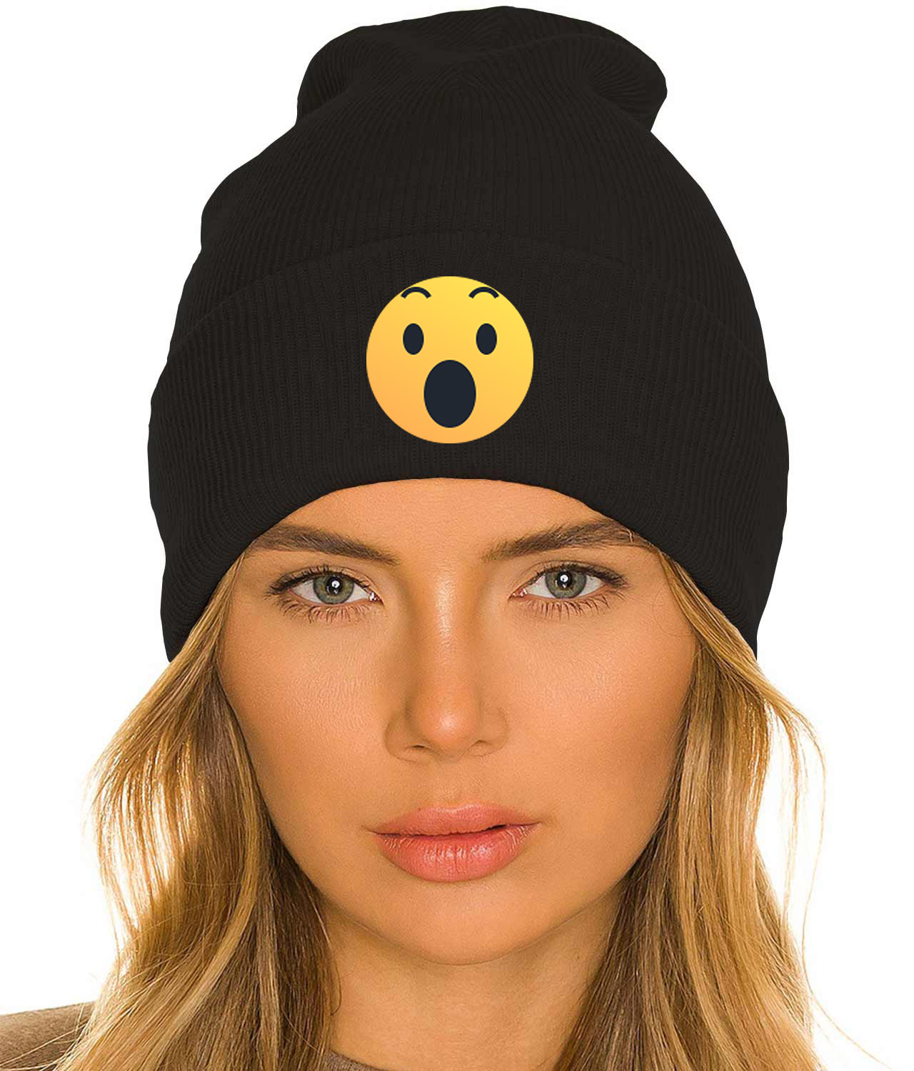 Awe Reaction Emoji Logo Symbol Emblem Customized Design on 12" Cuffed Beanie Hat