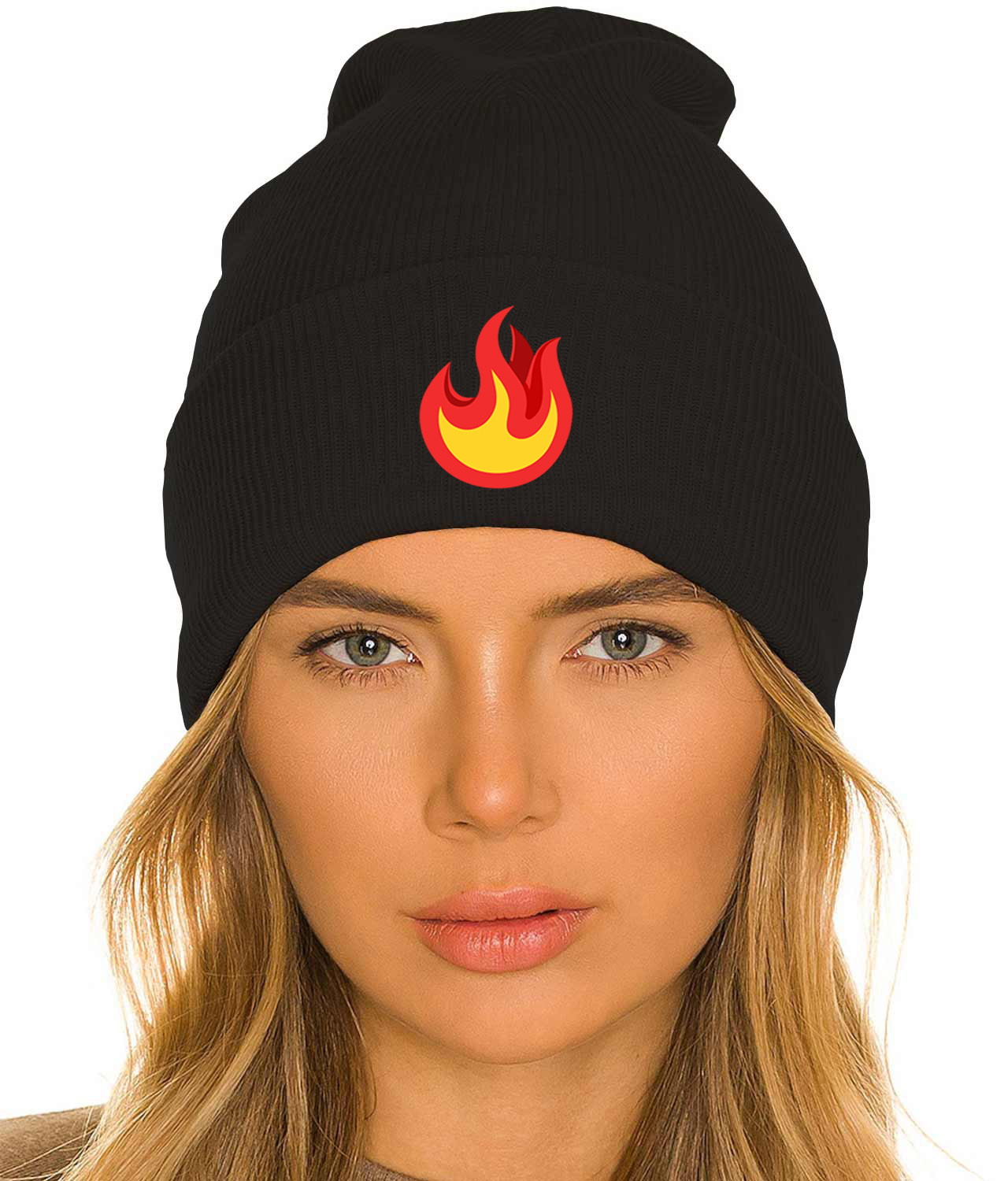 Fire Emoji Logo Symbol Emblem Customized Design on 12" Cuffed Beanie Hat