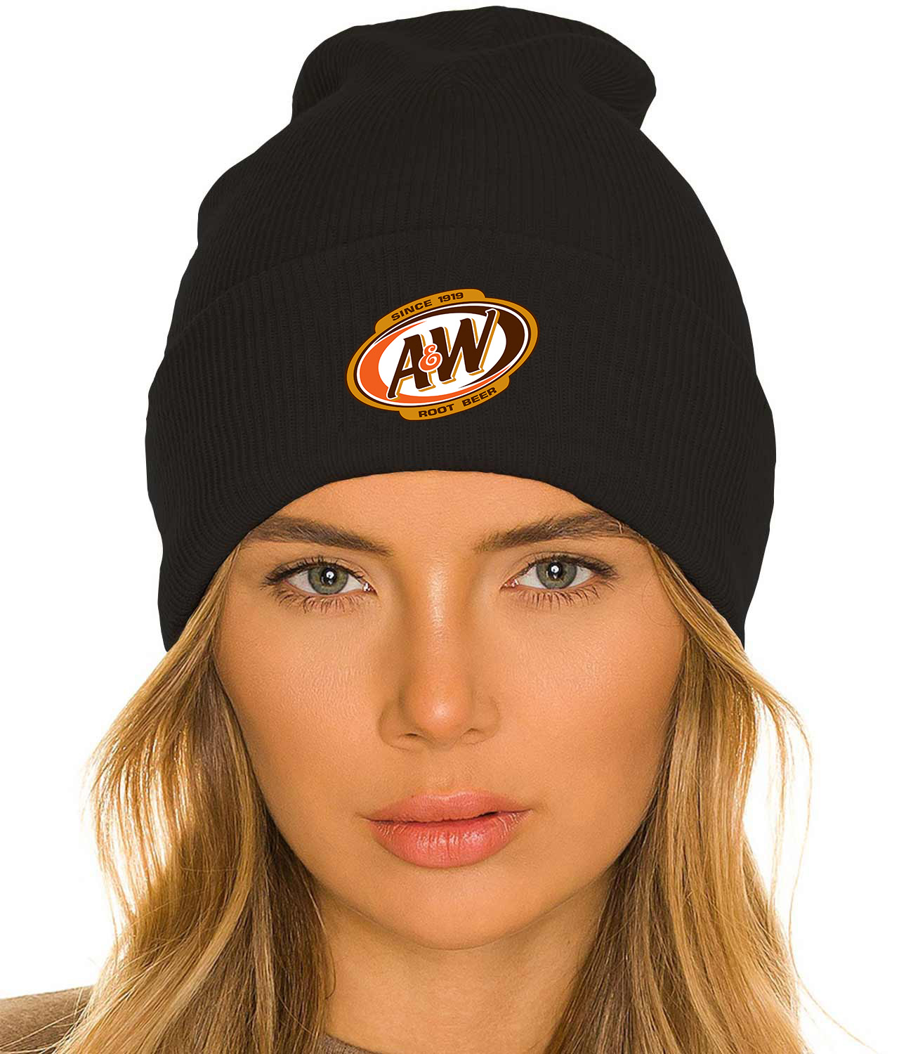 A&W Root Beer Logo Symbol Emblem Customized Design on 12" Cuffed Beanie Hat