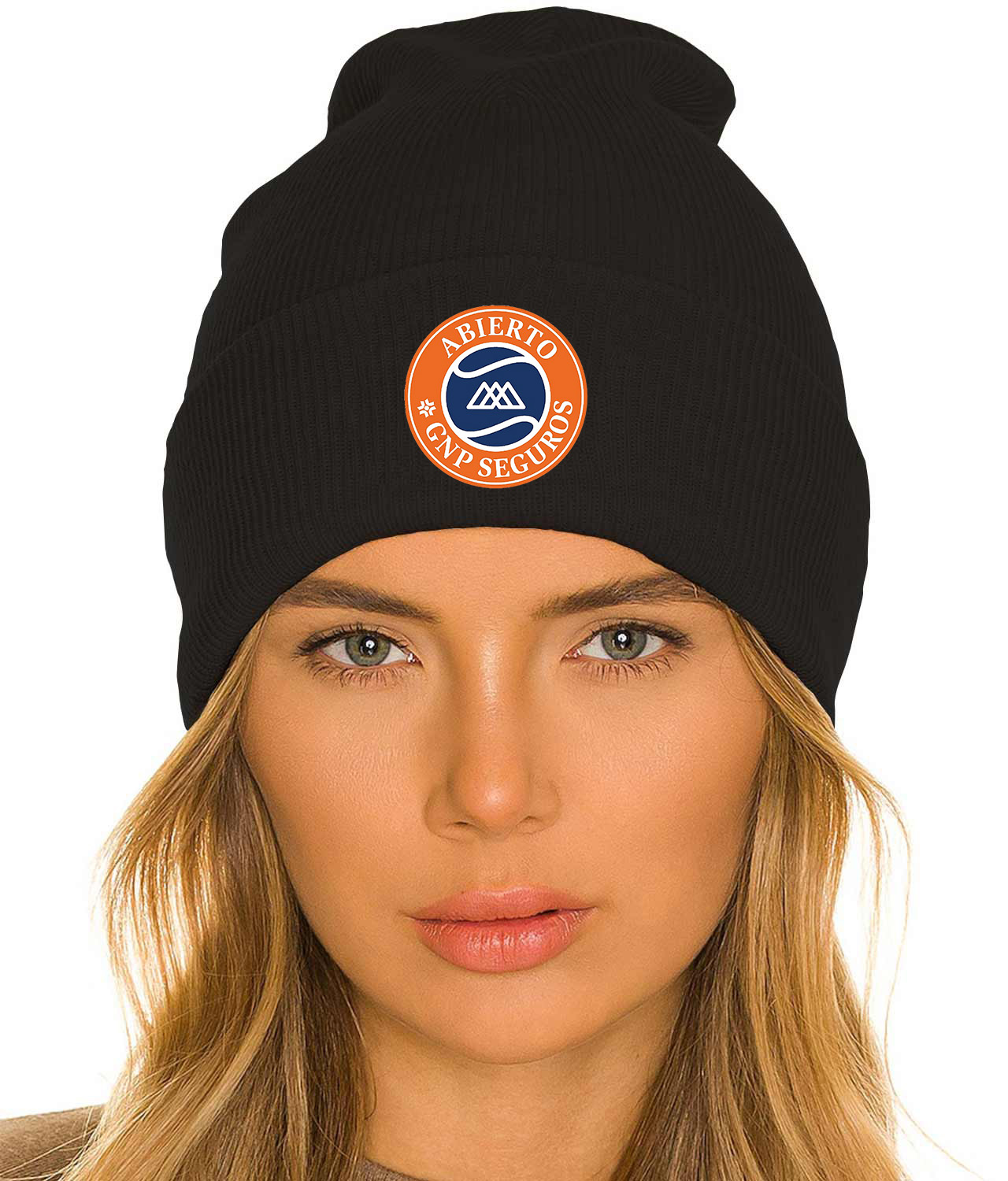 Abierto GNP Seguros Logo Symbol Emblem Customized Design on 12" Cuffed Beanie Hat