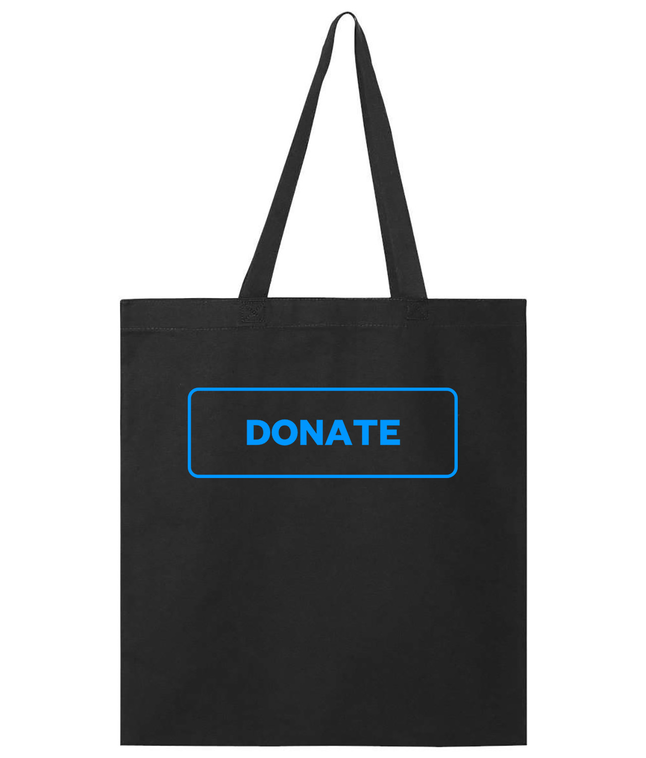 Simple Blue Outline Donate Button Logo Symbol Emblem Customized Design on Promotional Tote Bag