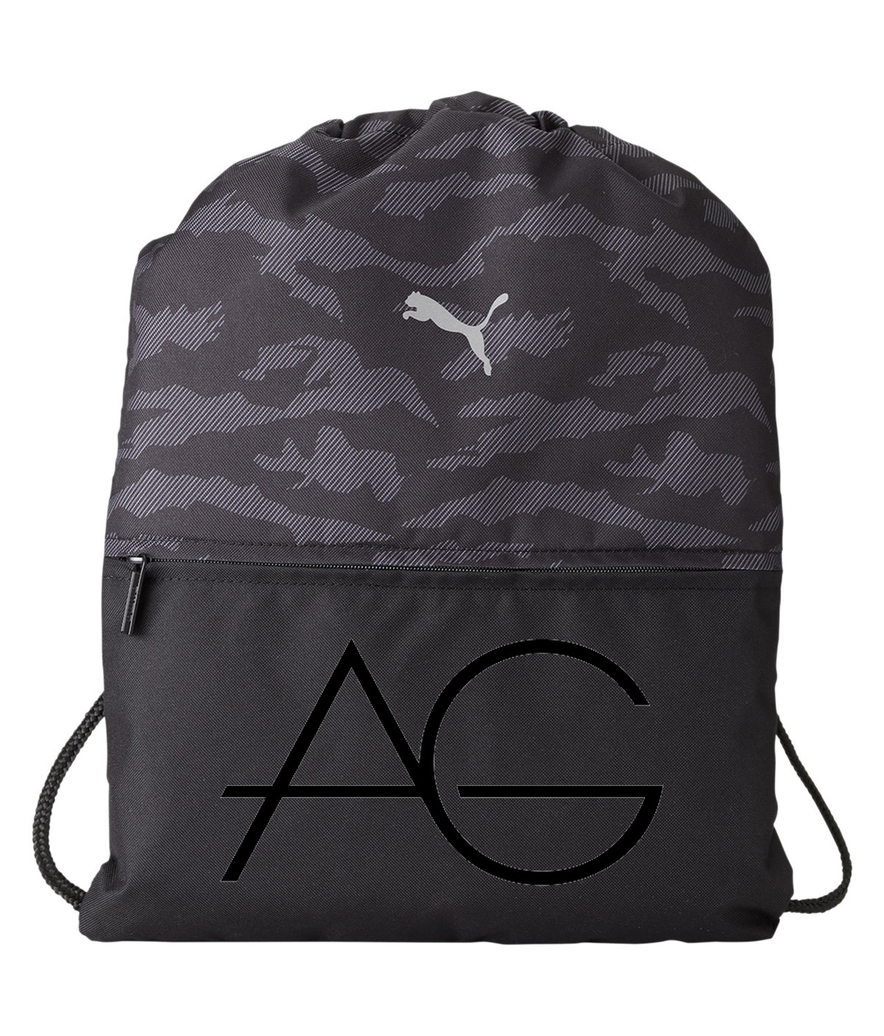 AG Logo Symbol Emblem Customized Design on Camo Drawstring Backpack Bag