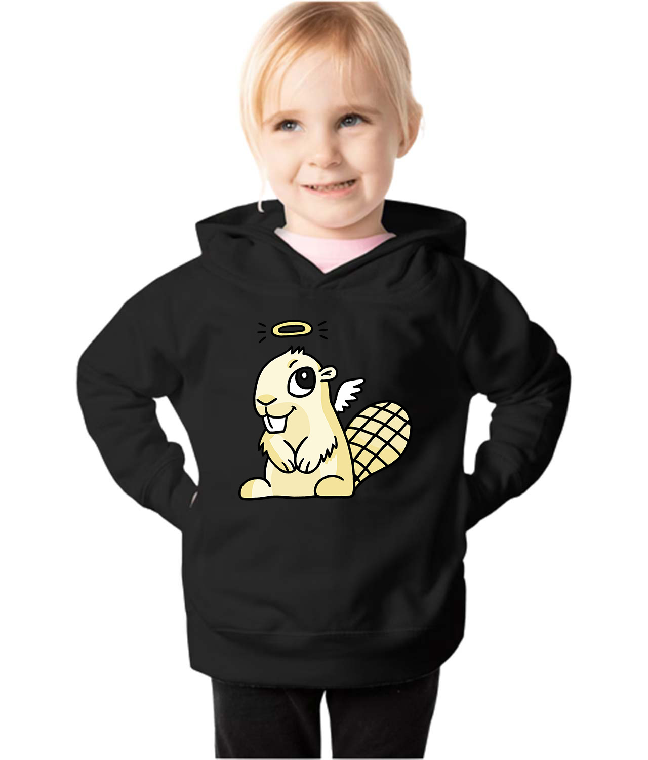 Adsy Beaver Mascot Angel Adsy Logo Symbol Emblem Customized Design on Toddler Pullover Fleece Hoodie