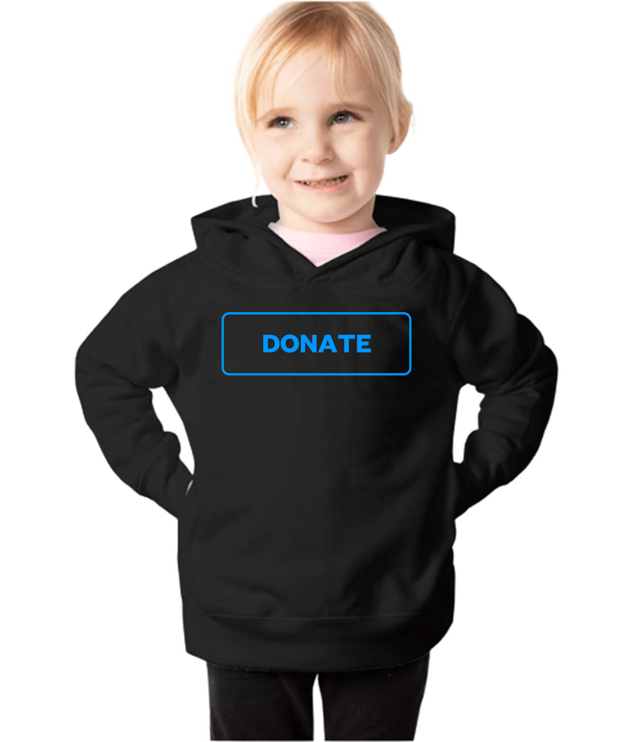 Simple Blue Outline Donate Button Logo Symbol Emblem Customized Design on Toddler Pullover Fleece Hoodie