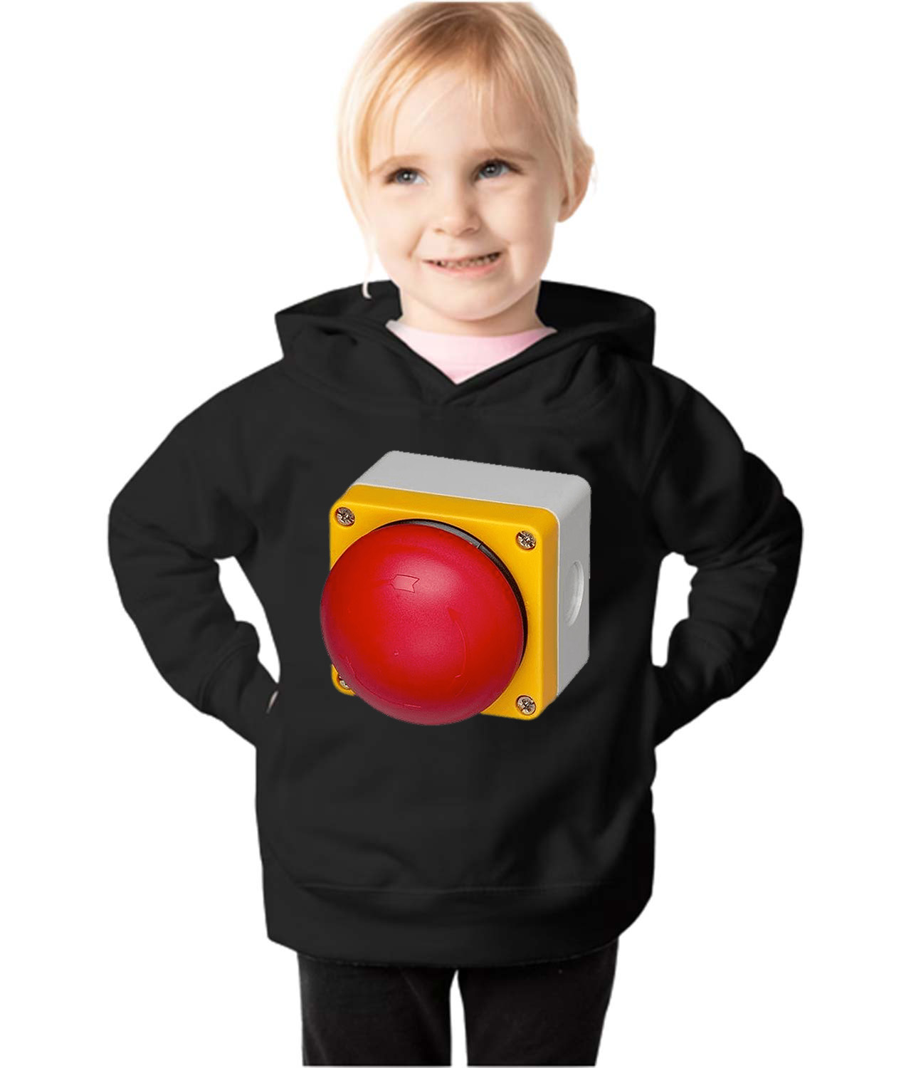 Emergency Stop Button Big Round Logo Symbol Emblem Customized Design on Toddler Pullover Fleece Hoodie