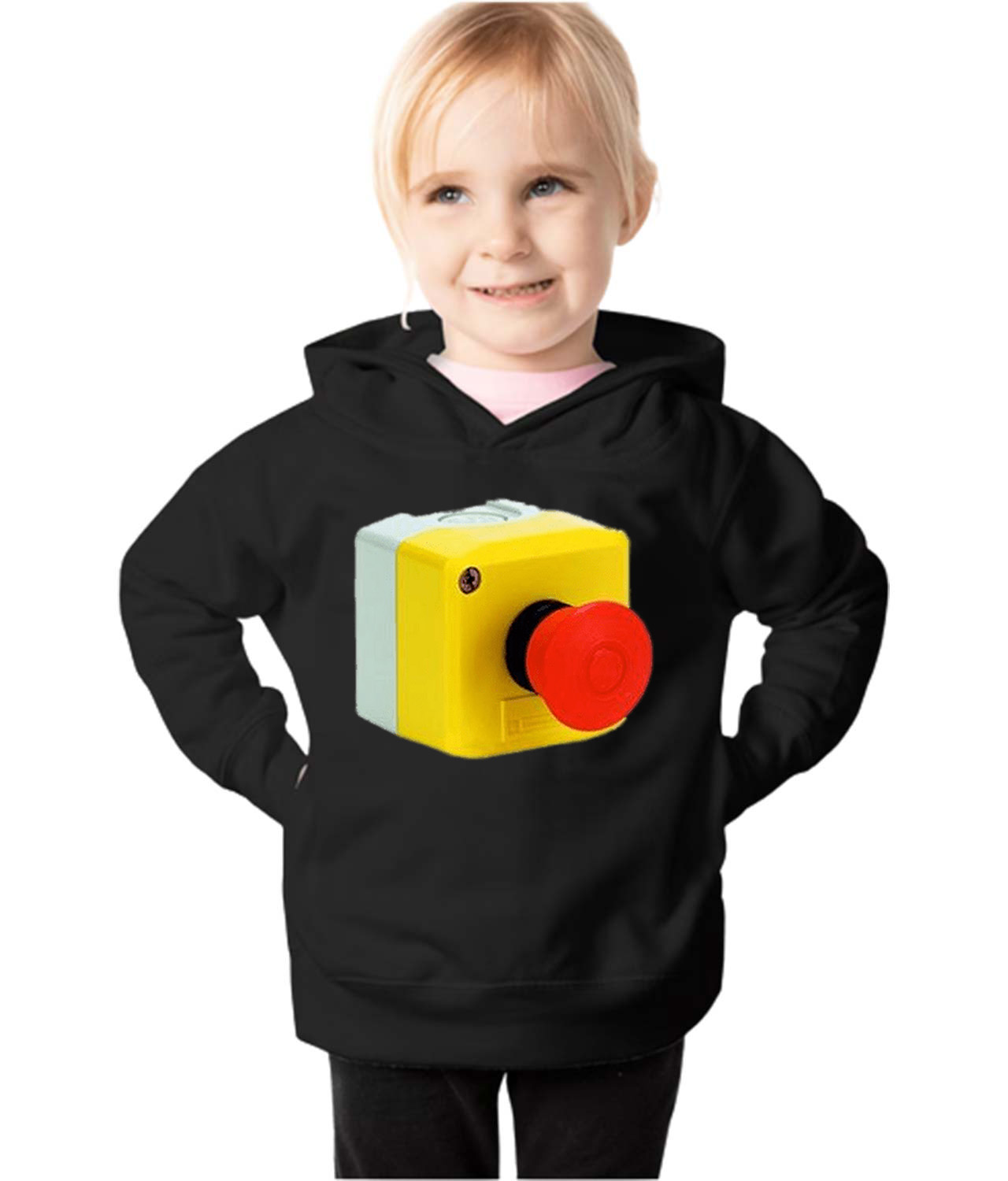 Emergency Stop Mushroom Button Logo Symbol Emblem Customized Design on Toddler Pullover Fleece Hoodie