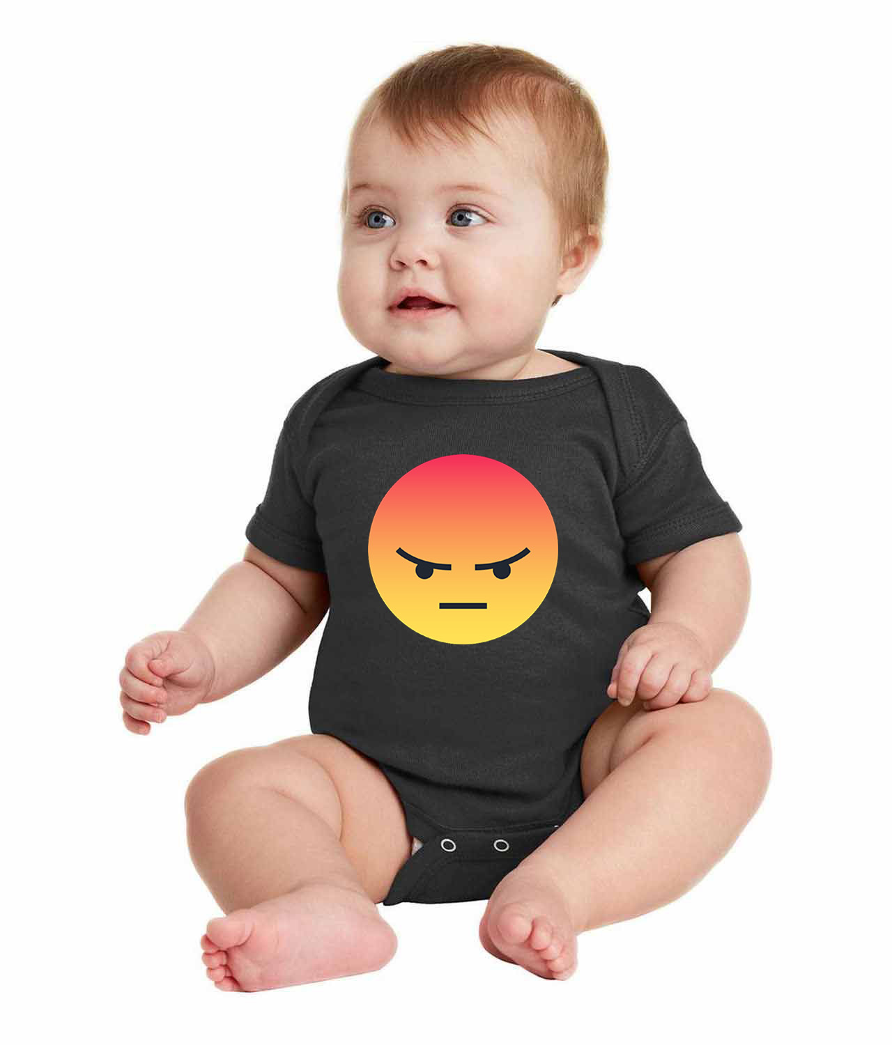 Angry Reaction Emoji Logo Symbol Emblem Customized Design on Infant Baby Rib Bodysuit