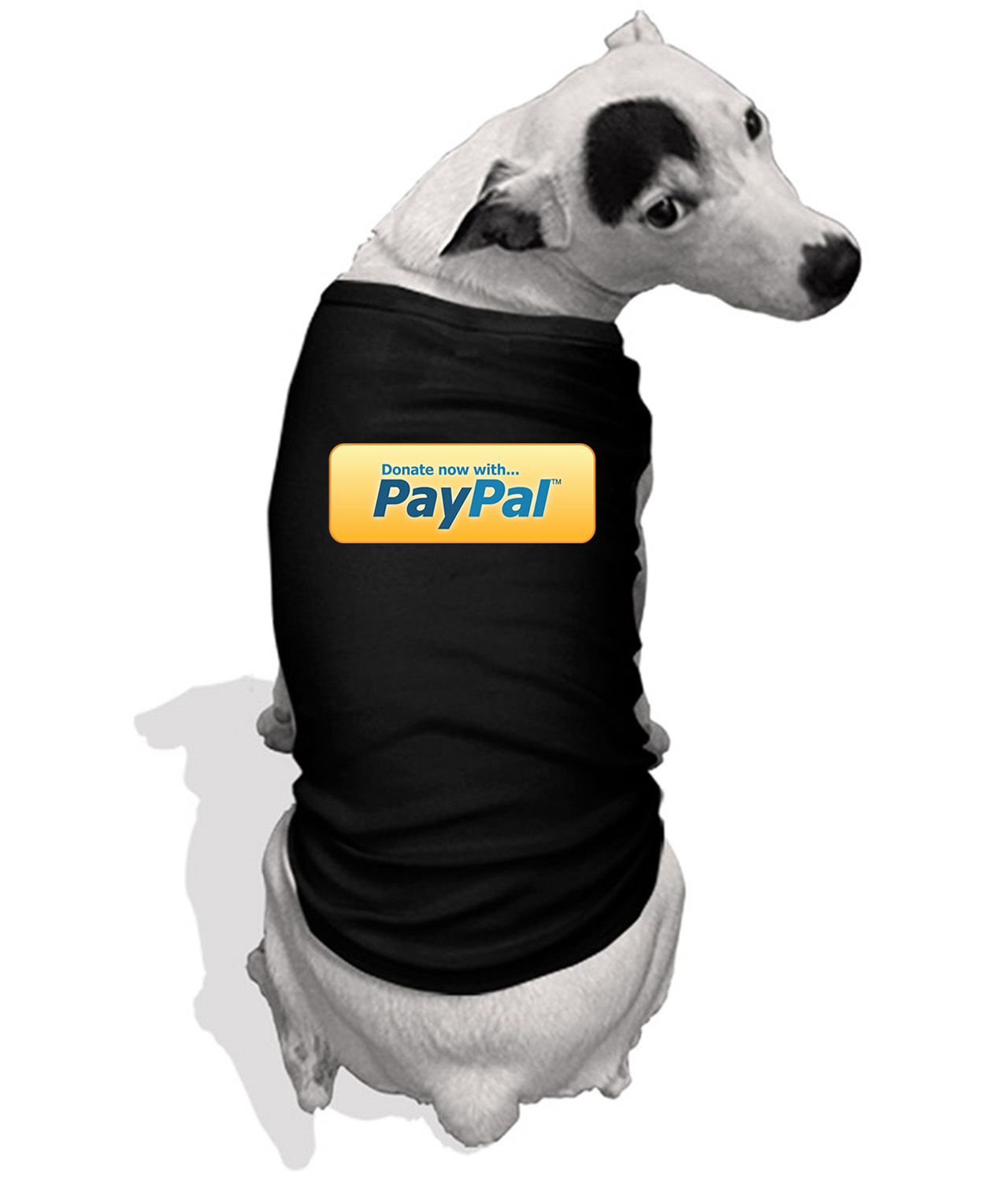 Donate With PayPal Button Logo Symbol Emblem Customized Design on Doggie Puppy Dog Tank Tshirt