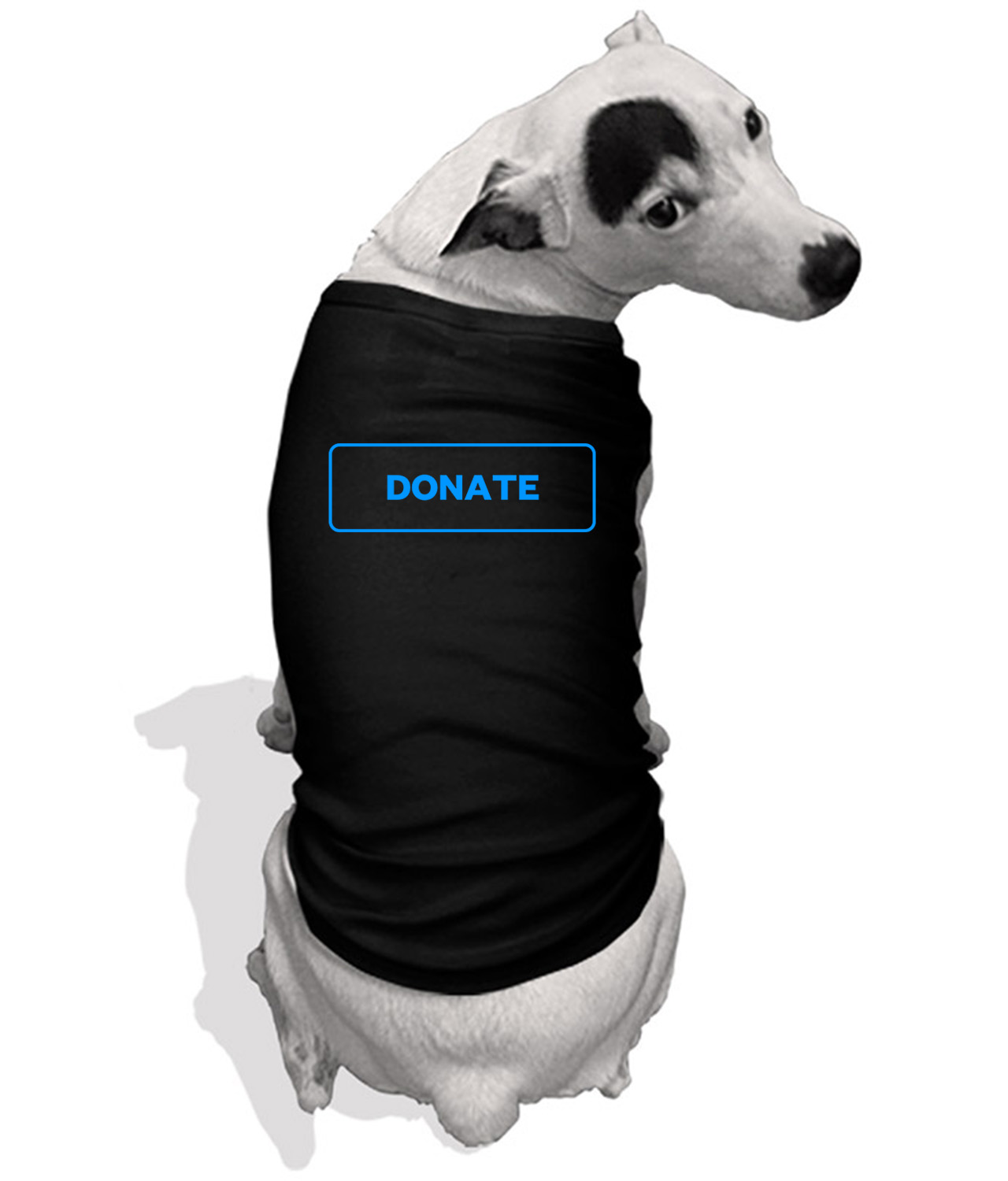 Simple Blue Outline Donate Button Logo Symbol Emblem Customized Design on Doggie Puppy Dog Tank Tshirt