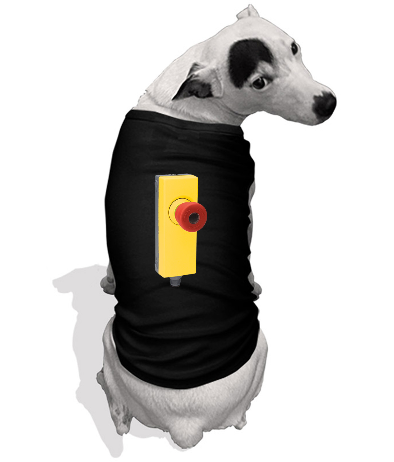 Industrial Emergency Stop Button Logo Symbol Emblem Customized Design on Doggie Puppy Dog Tank Tshirt