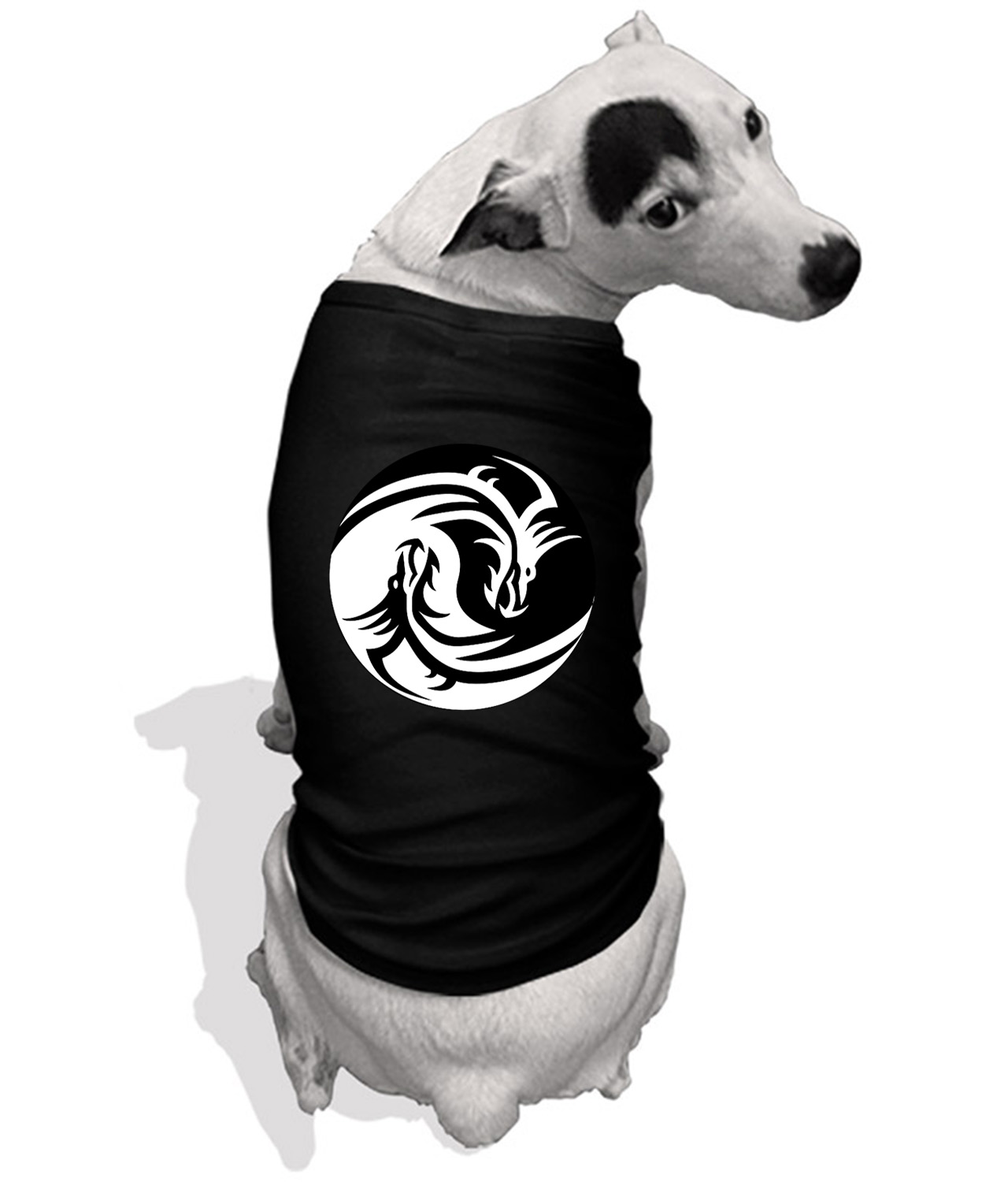 Yin Yang With Dragon Heads Logo Symbol Emblem Customized Design on Doggie Puppy Dog Tank Tshirt