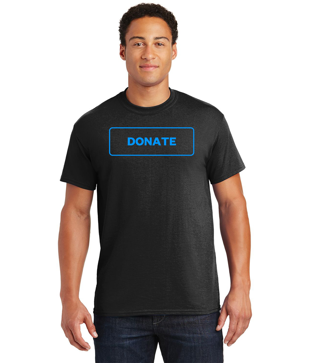 Simple Blue Outline Donate Button Logo Symbol Emblem Customized Design on Unisex Tshirt Tee