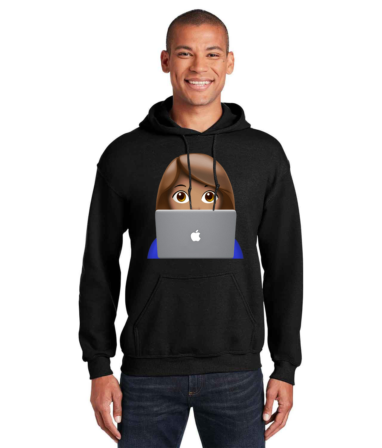 Apple Fan Emoji Logo Symbol Emblem Customized Design on Unisex Hooded Sweatshirt