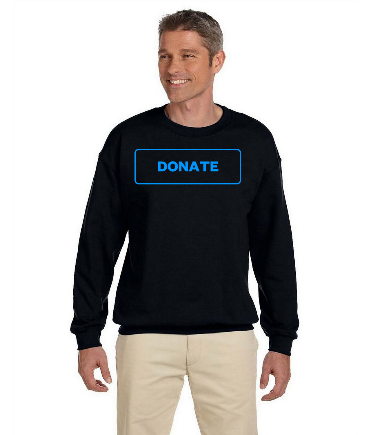 Simple Blue Outline Donate Button Logo Symbol Emblem Customized Design on Unisex Crewneck Sweatshirt