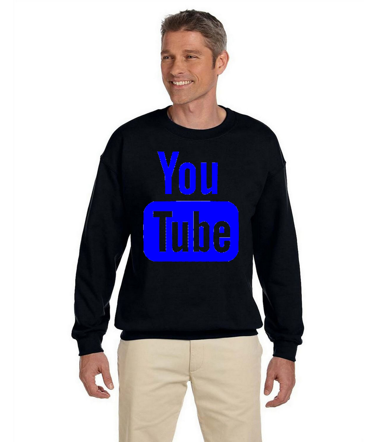 YouTube Blue Transparent Logo Symbol Emblem Customized Design on Unisex Crewneck Sweatshirt