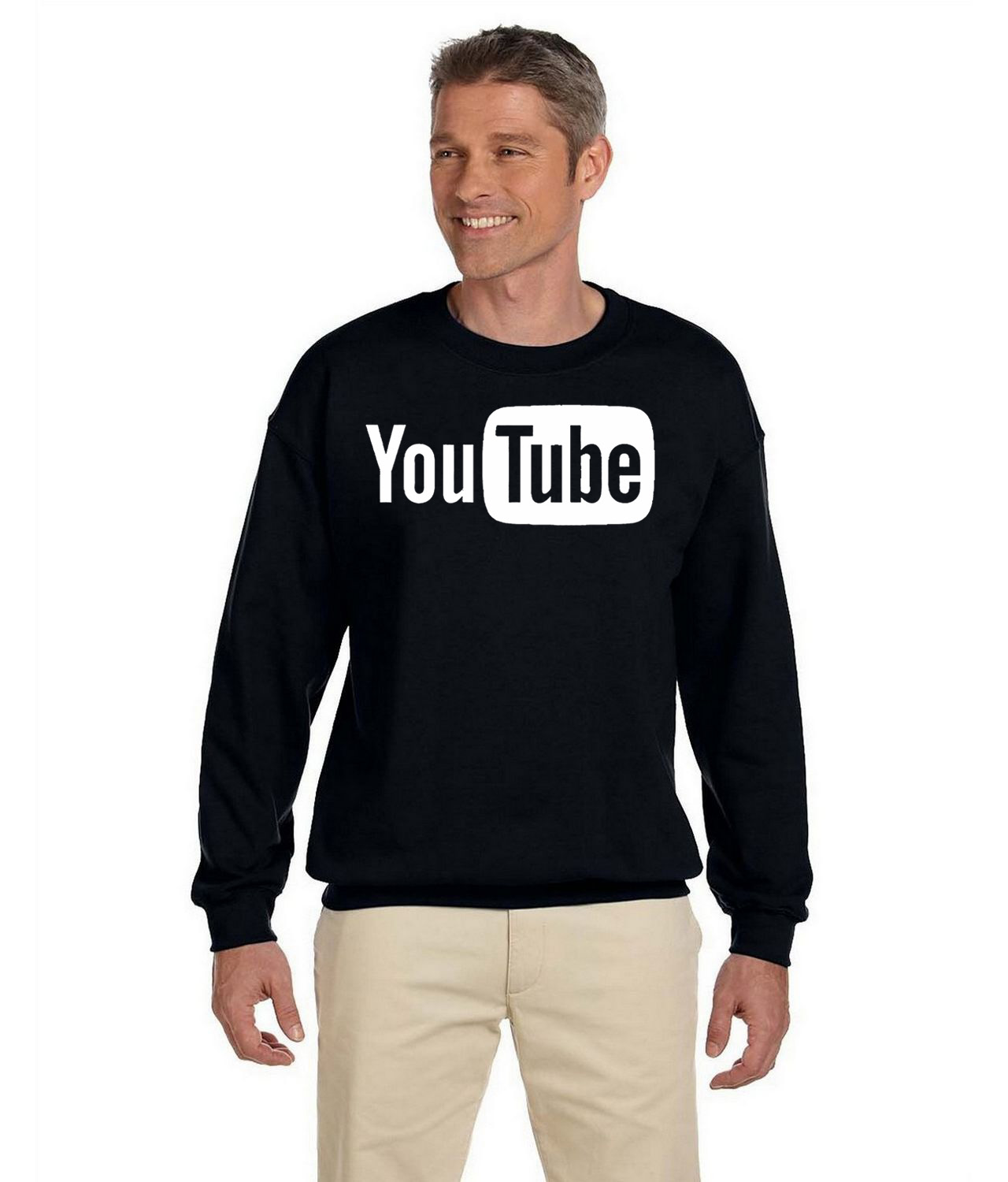 YouTube White Logo Symbol Emblem Customized Design on Unisex Crewneck Sweatshirt