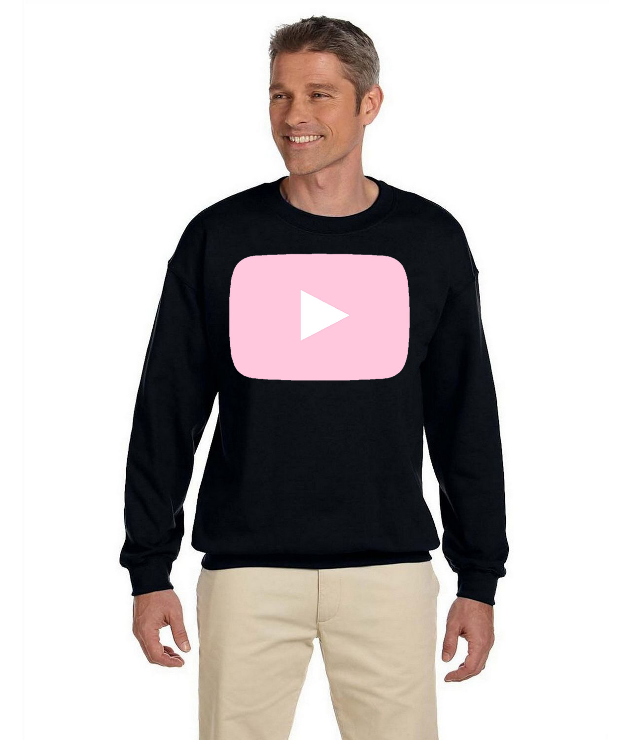 YouTube Pink Logo Symbol Emblem Customized Design on Unisex Crewneck Sweatshirt