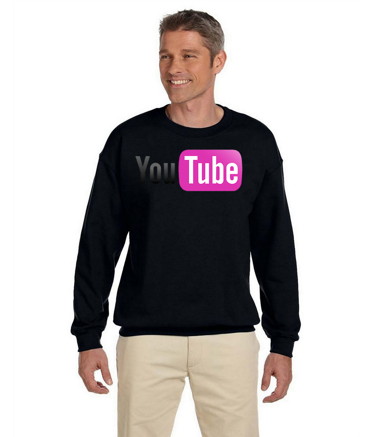 YouTube Pink Banner Logo Symbol Emblem Customized Design on Unisex Crewneck Sweatshirt