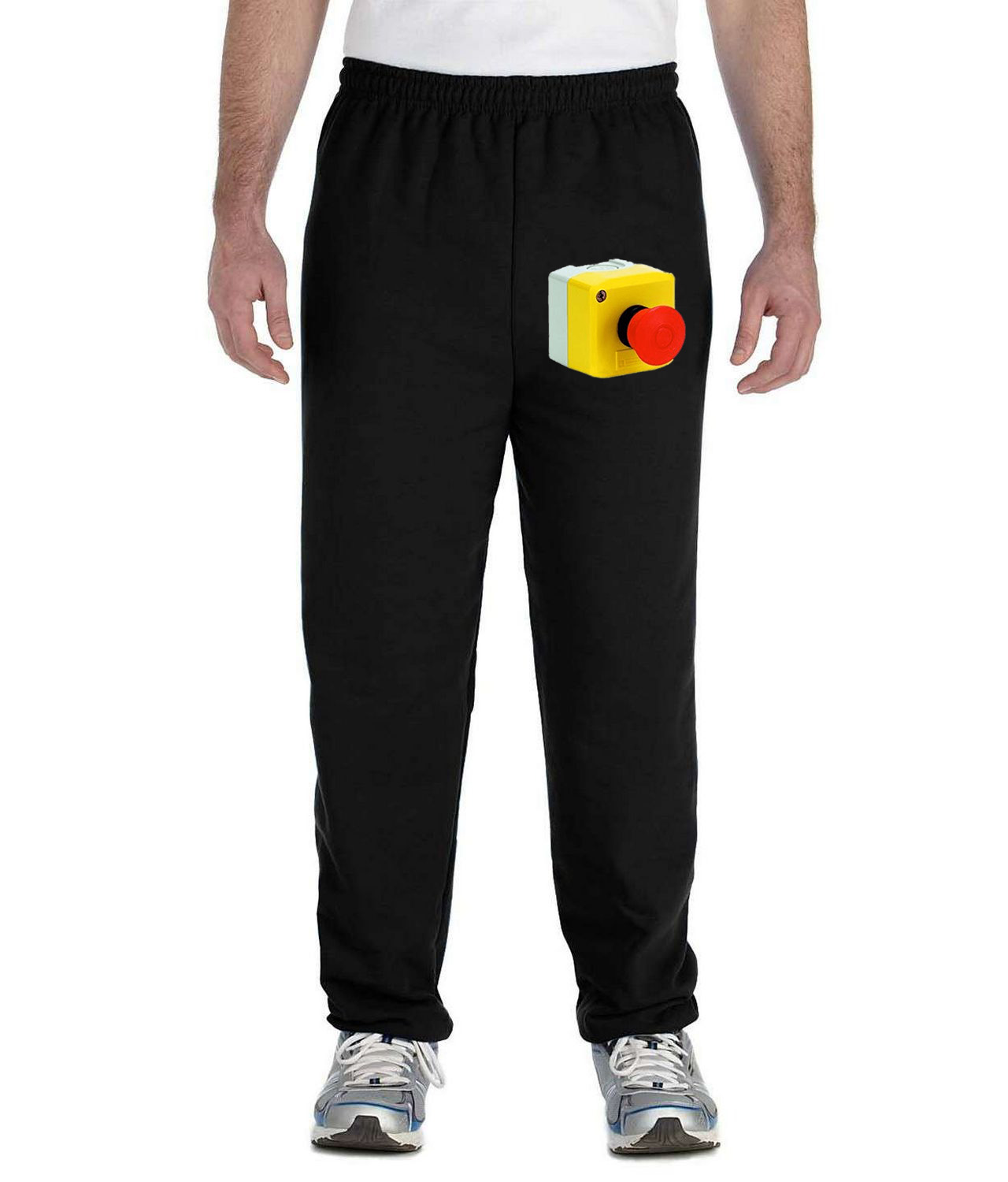 Emergency Stop Mushroom Button Logo Symbol Emblem Customized Design on Unisex Closed-Bottom Sweatpants