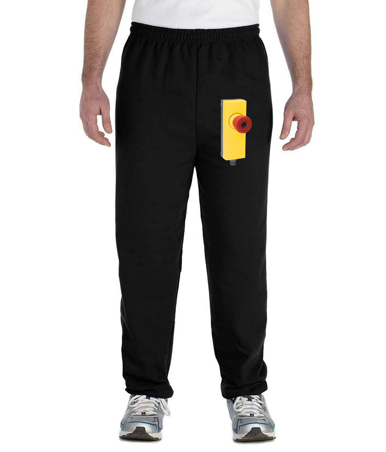 Industrial Emergency Stop Button Logo Symbol Emblem Customized Design on Unisex Closed-Bottom Sweatpants