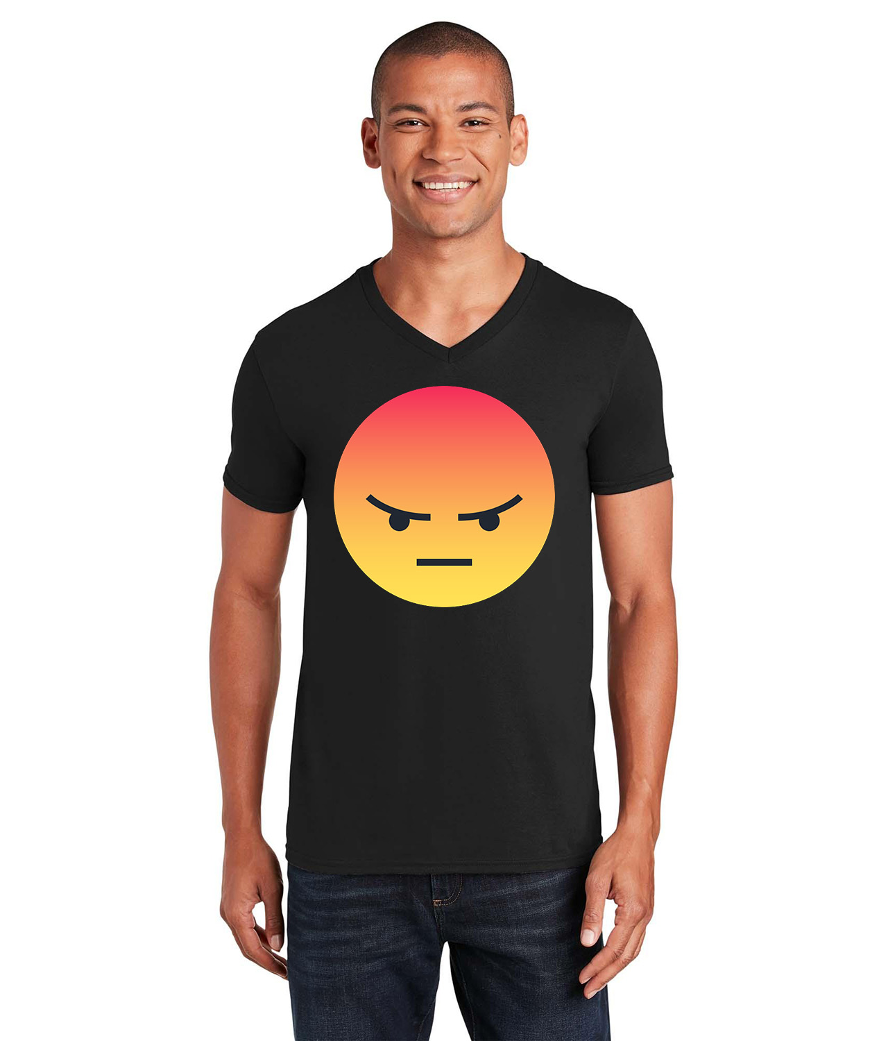 Angry Reaction Emoji Logo Symbol Emblem Customized Design on Unisex V-Neck T-Shirt Tee