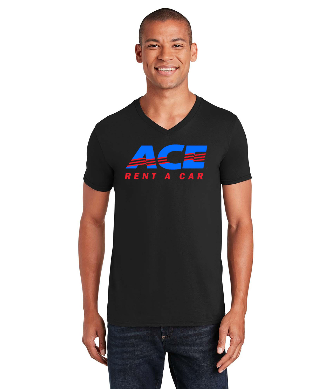 ACE Rent A Car Logo Symbol Emblem Customized Design on Unisex V-Neck T-Shirt Tee