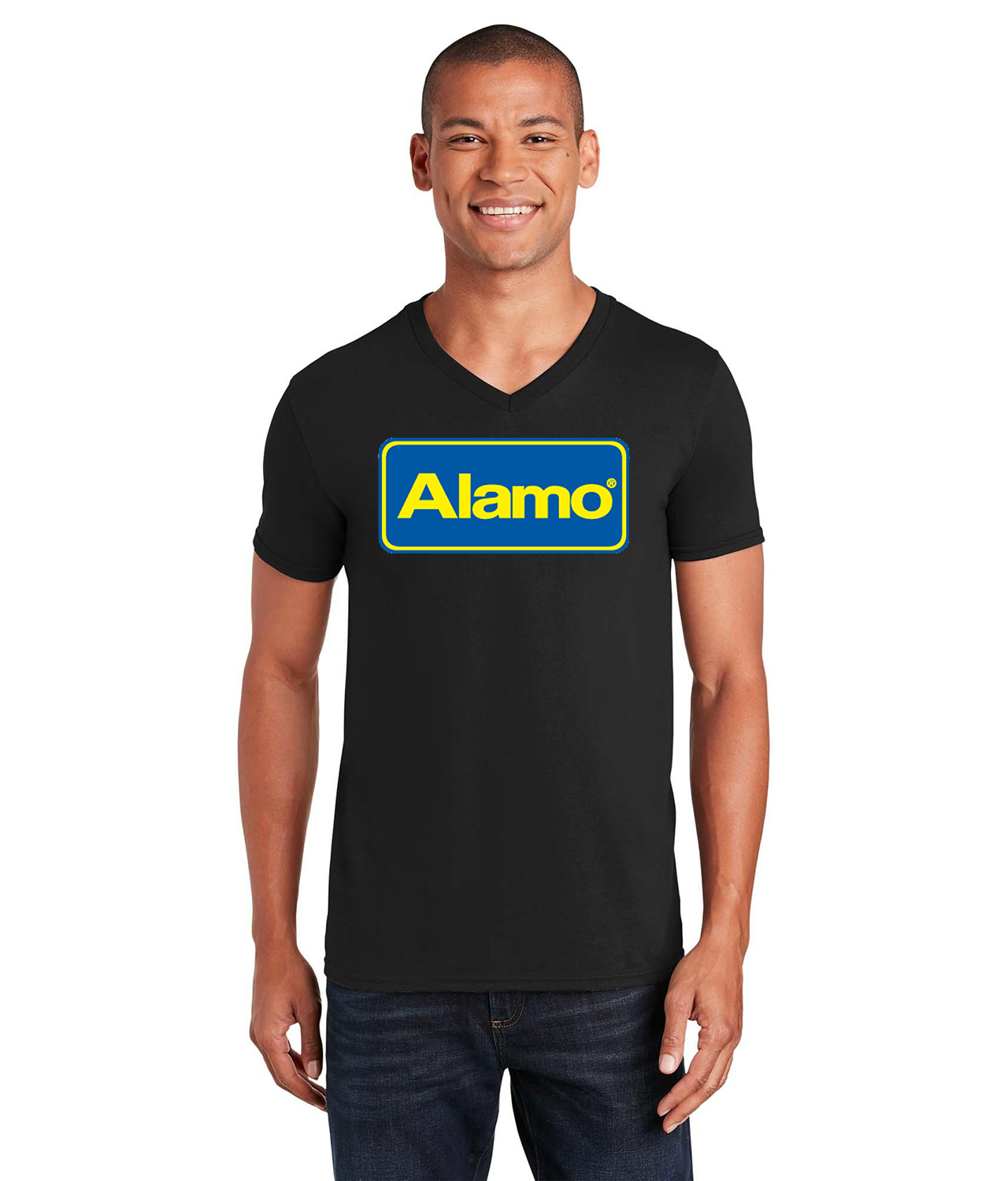 Alamo Logo Symbol Emblem Customized Design on Unisex V-Neck T-Shirt Tee