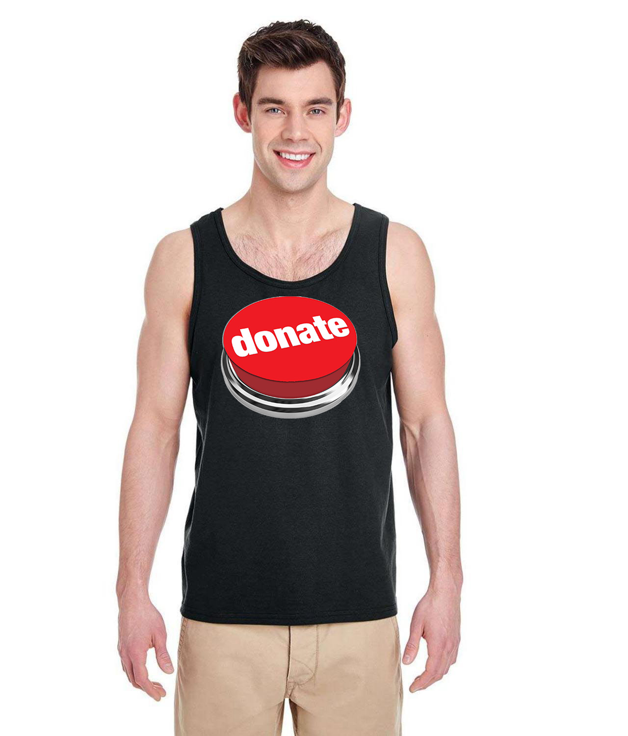 Donate Push Button Logo Symbol Emblem Customized Design on Unisex Tank Top