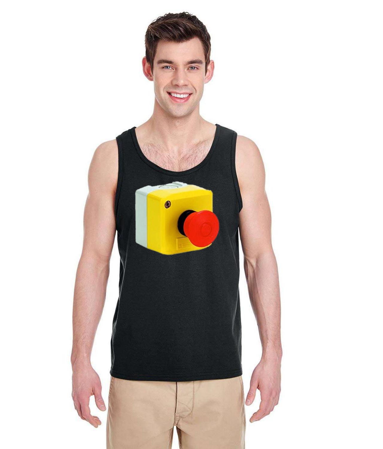 Emergency Stop Mushroom Button Logo Symbol Emblem Customized Design on Unisex Tank Top