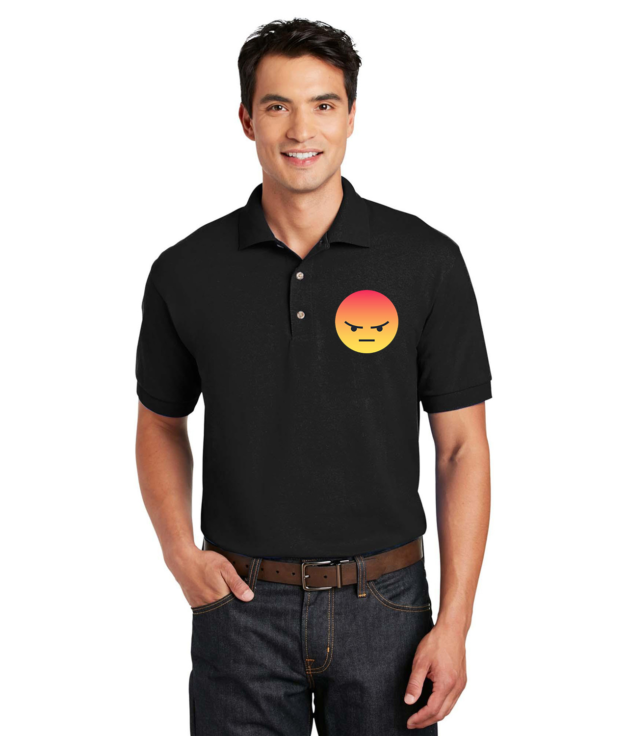 Angry Reaction Emoji Logo Symbol Emblem Customized Design on Unisex Sport Knit Jersey Polo T-Shirt