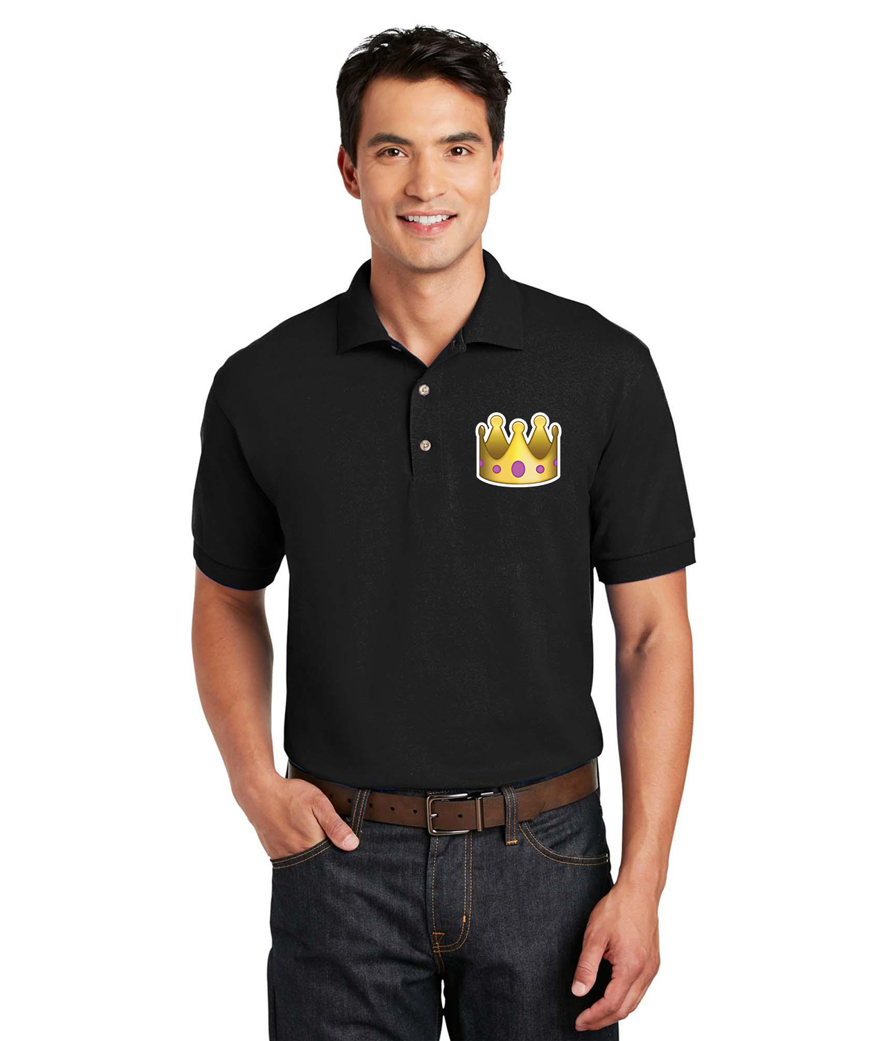 Emoji Crown Sticker Logo Symbol Emblem Customized Design on Unisex Sport Knit Jersey Polo T-Shirt