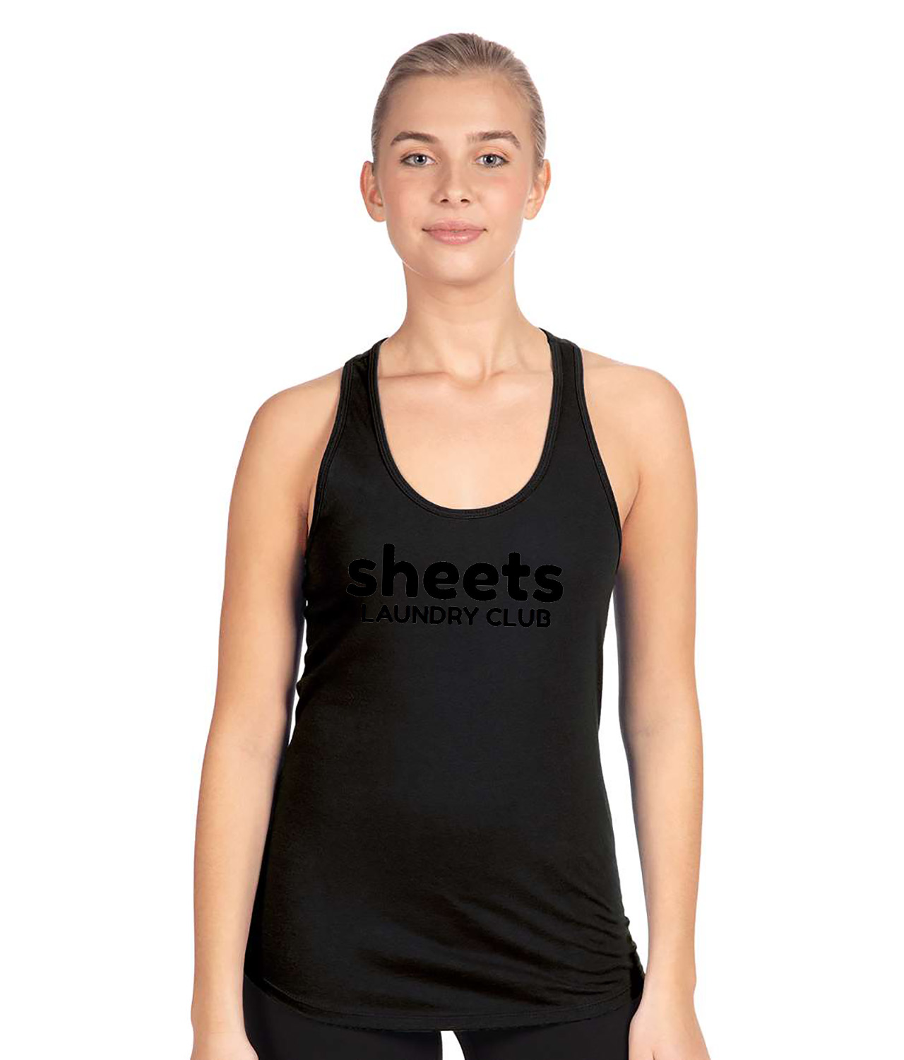 Sheets Laundry Club Logo Symbol Emblem Customized Design on Women's Racerback Tank Top