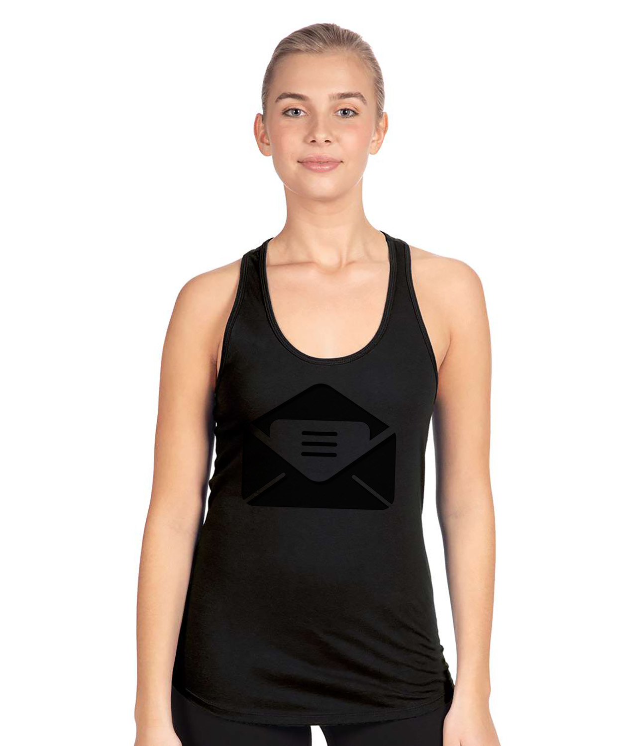 Email Icon Open Envelope Logo Symbol Emblem Customized Design on Women's Racerback Tank Top