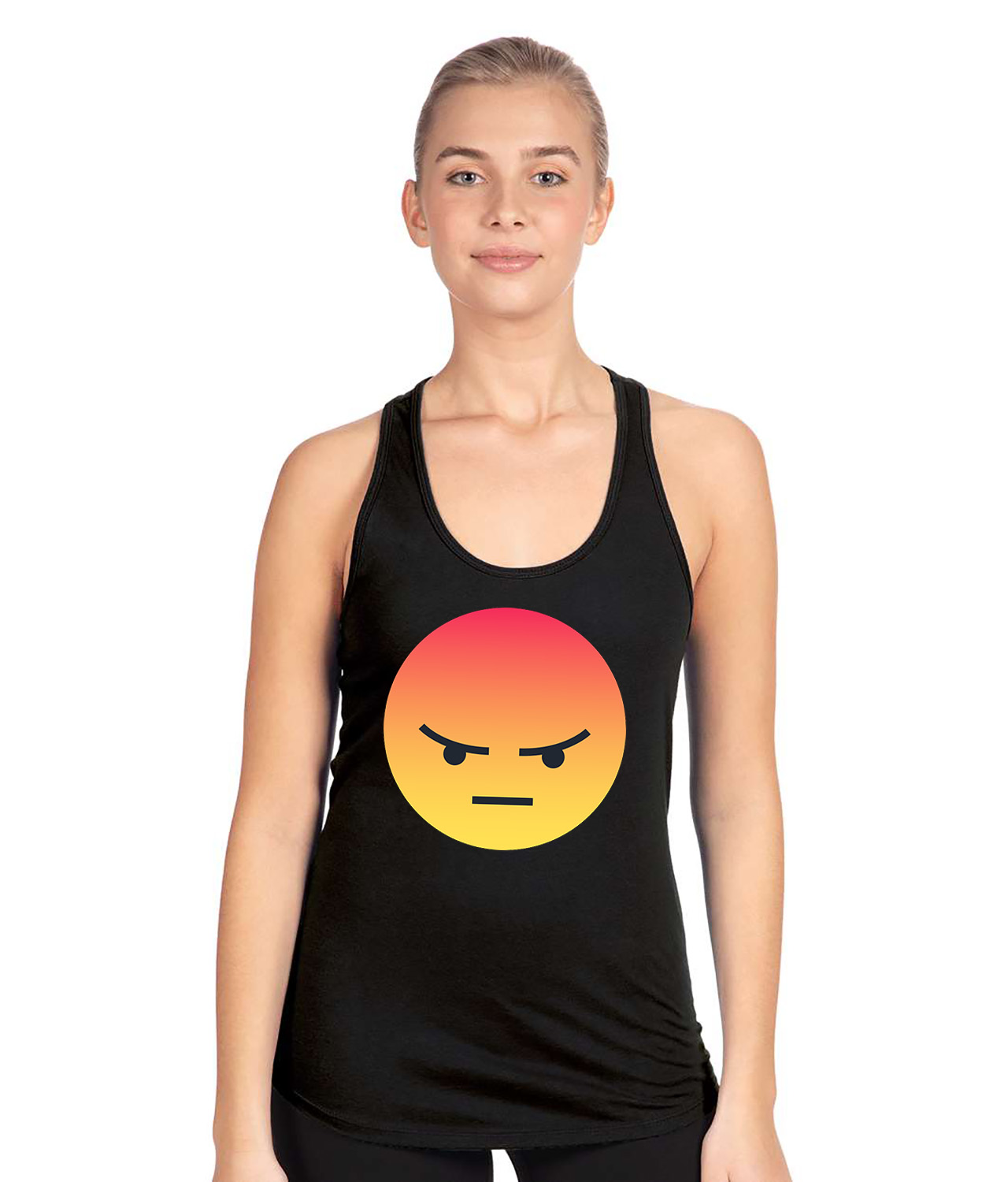 Angry Reaction Emoji Logo Symbol Emblem Customized Design on Women's Racerback Tank Top