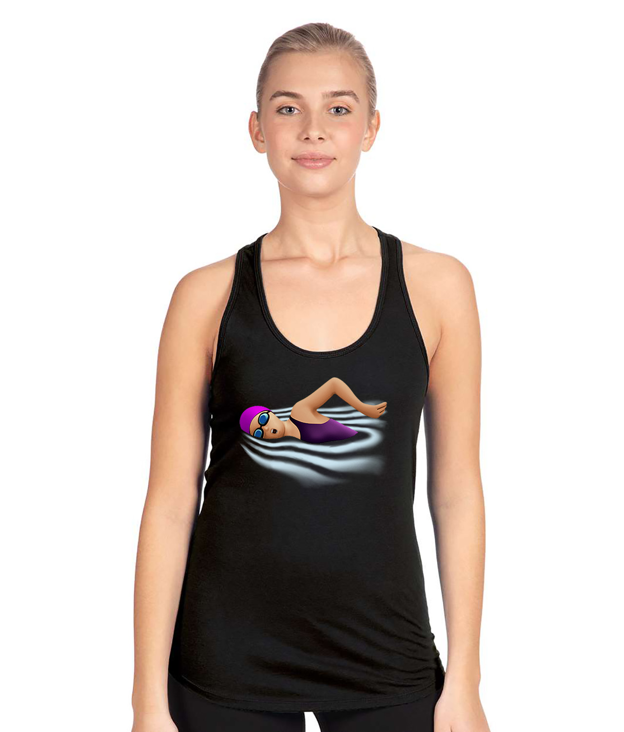 Apple Swimmer Emoji Logo Symbol Emblem Customized Design on Women's Racerback Tank Top