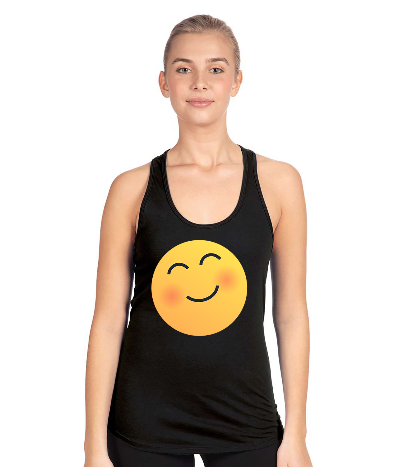 Blush Reaction Emoji Logo Symbol Emblem Customized Design on Women's Racerback Tank Top