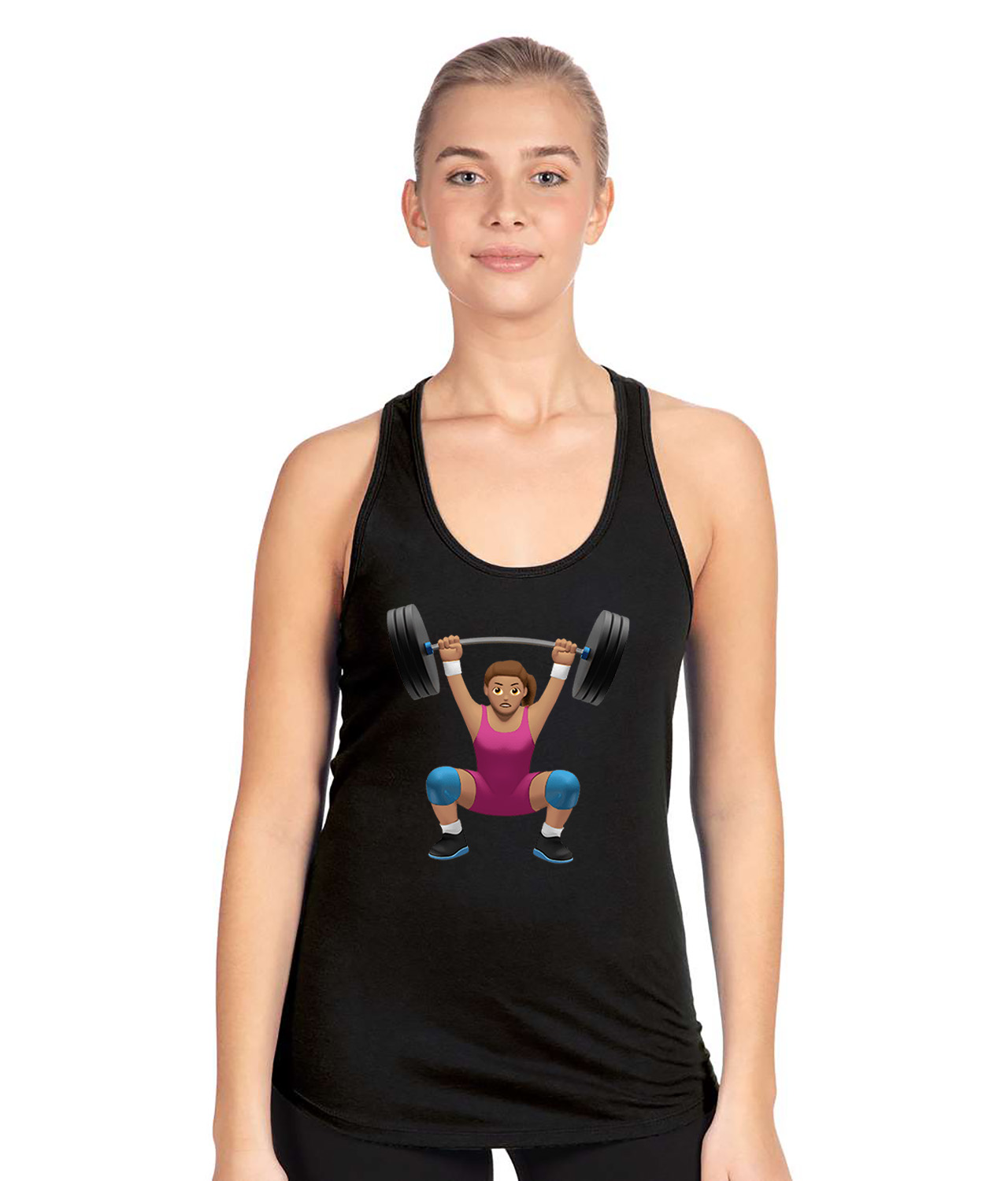 Body Builder Emoji Logo Symbol Emblem Customized Design on Women's Racerback Tank Top