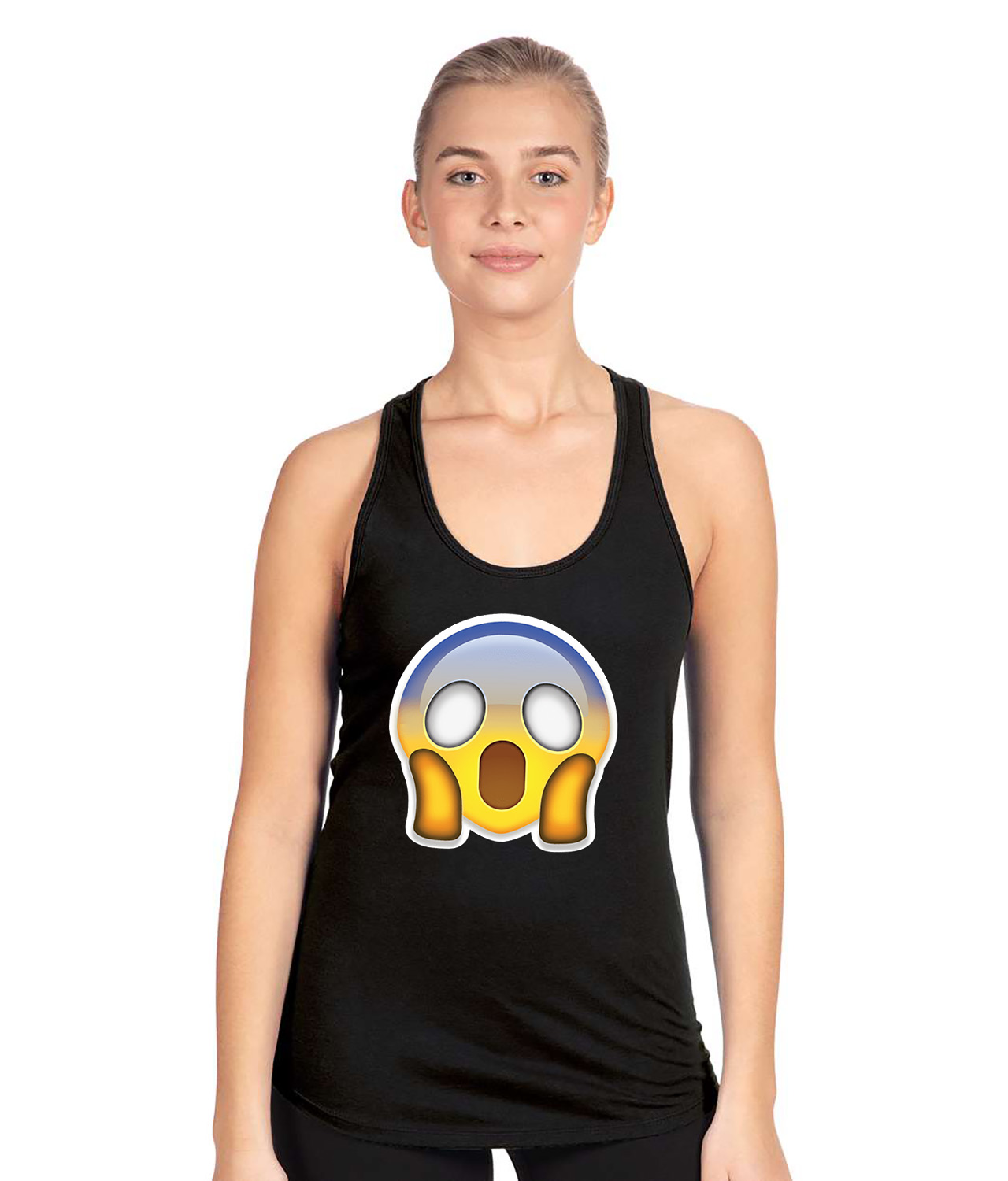 Emoticon Scream Logo Symbol Emblem Customized Design on Women's Racerback Tank Top