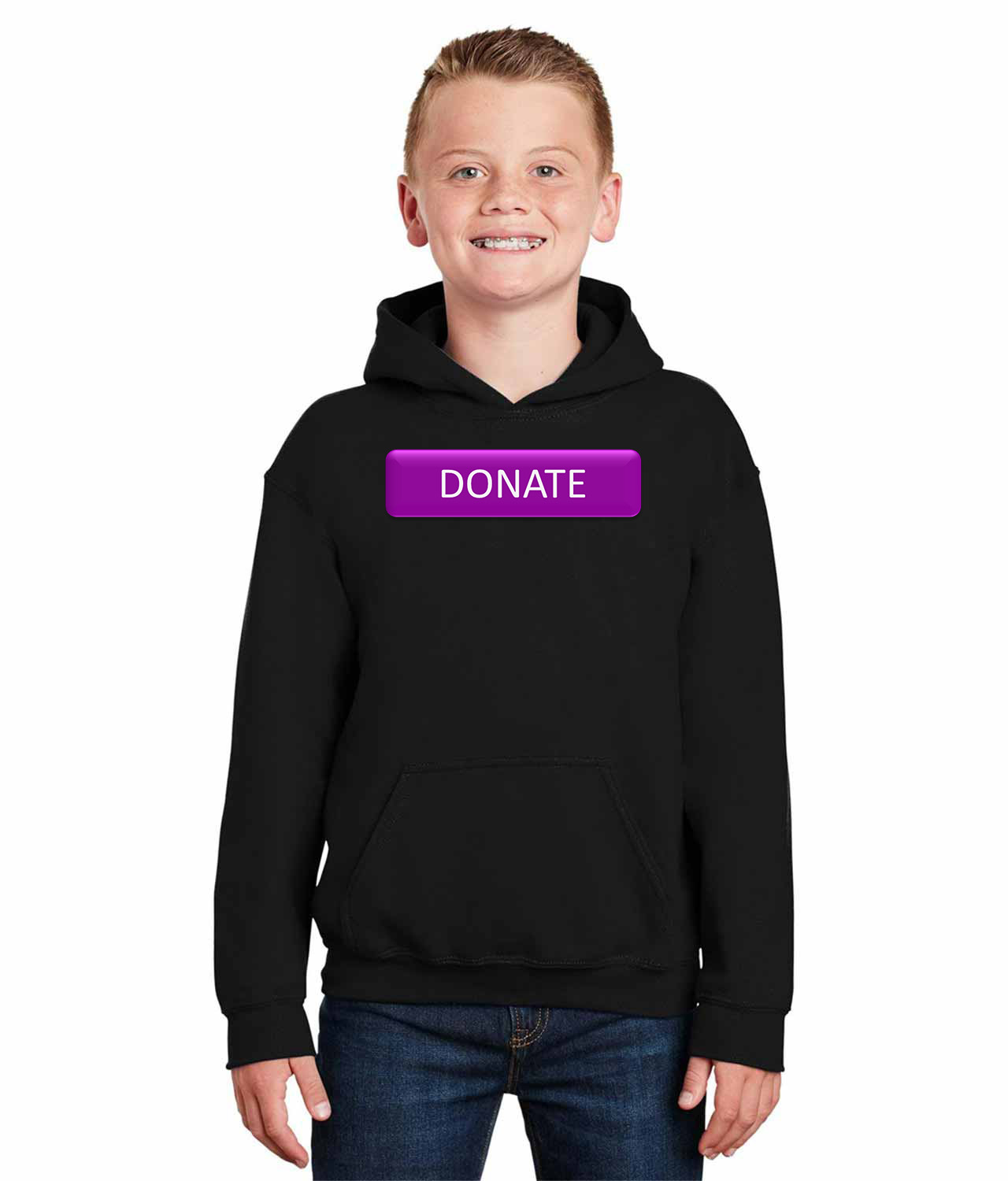 Donate Purple Button Logo Symbol Emblem Customized Design on Youth Hoodie