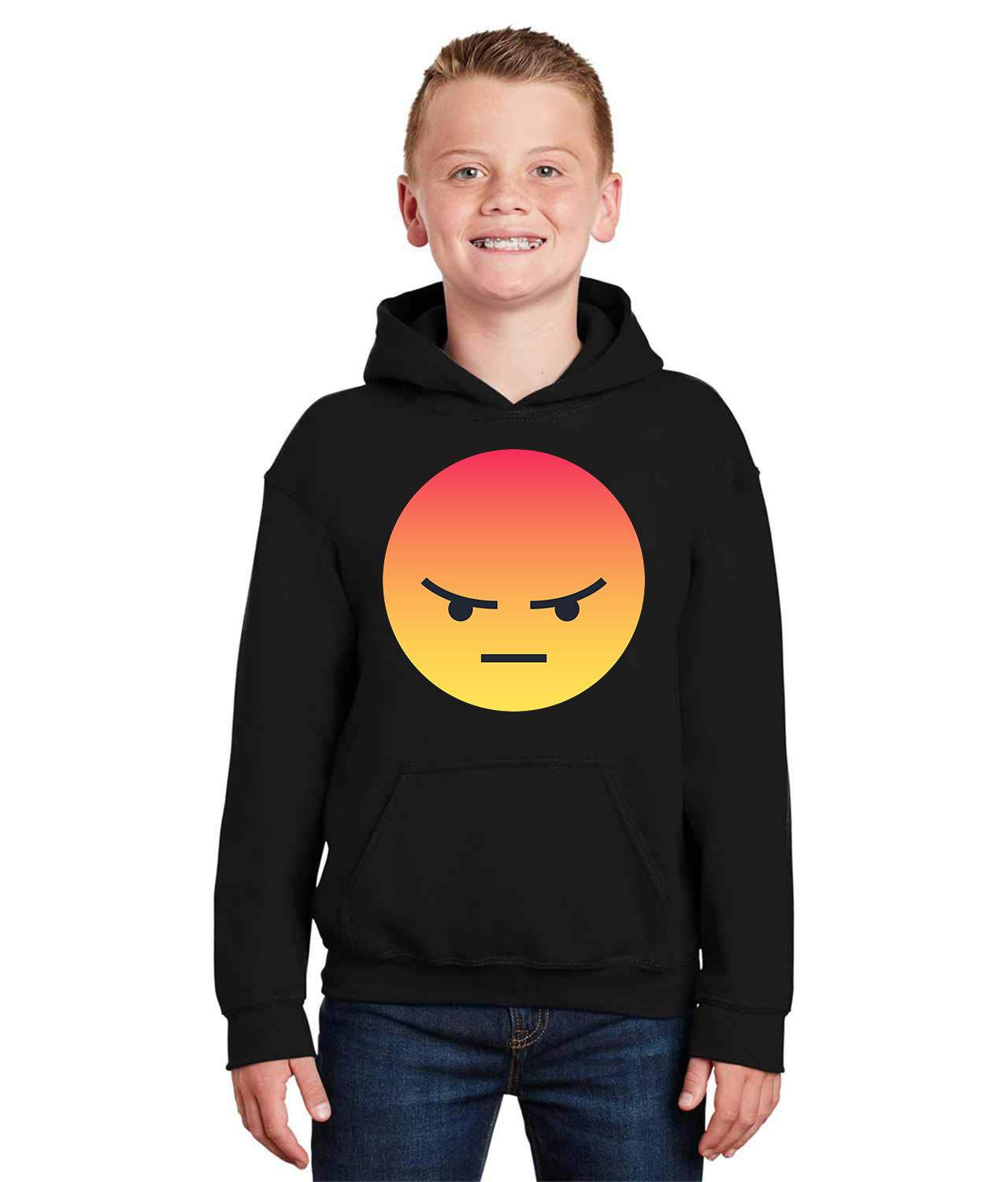 Angry Reaction Emoji Logo Symbol Emblem Customized Design on Youth Hoodie