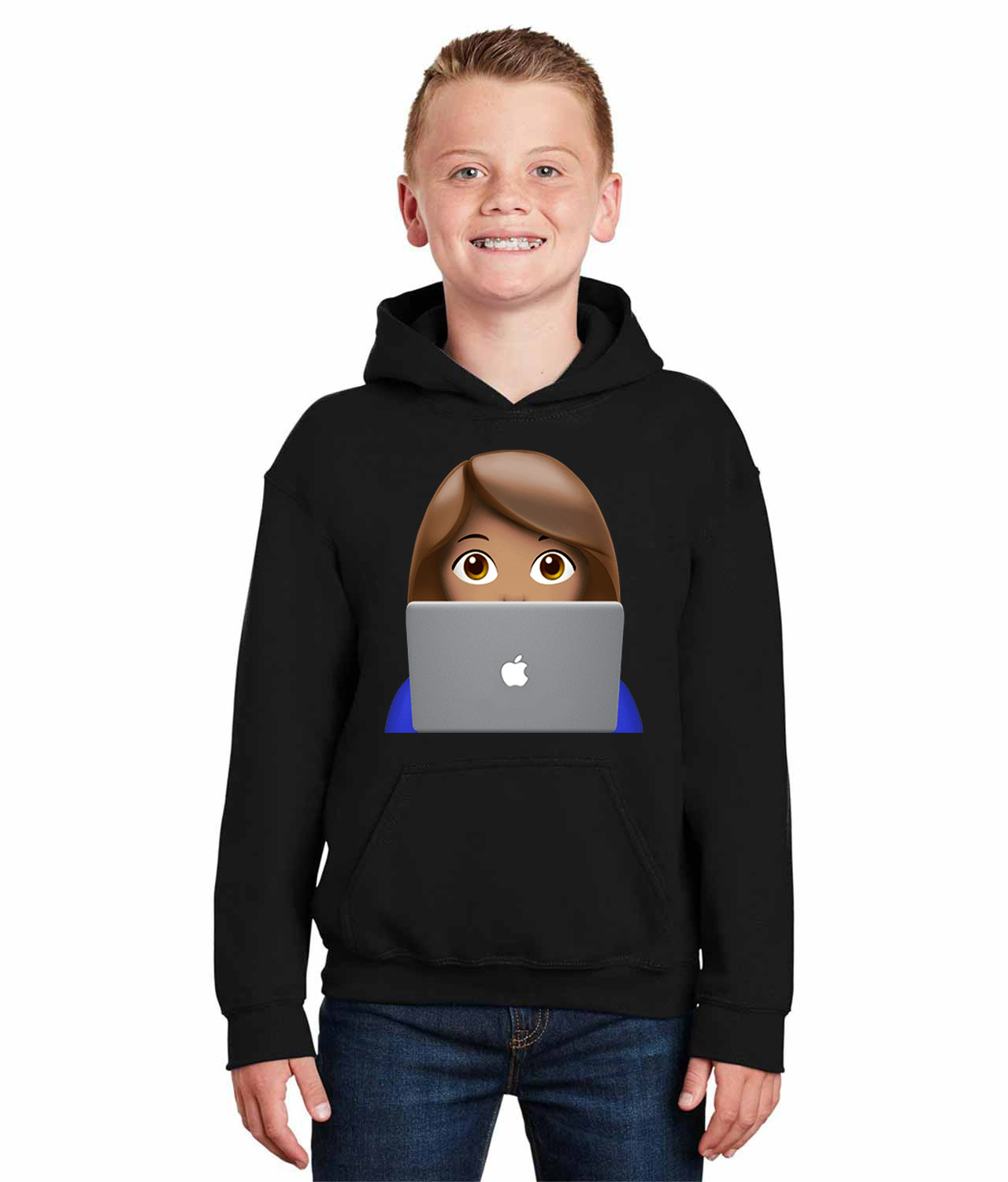 Apple Fan Emoji Logo Symbol Emblem Customized Design on Youth Hoodie