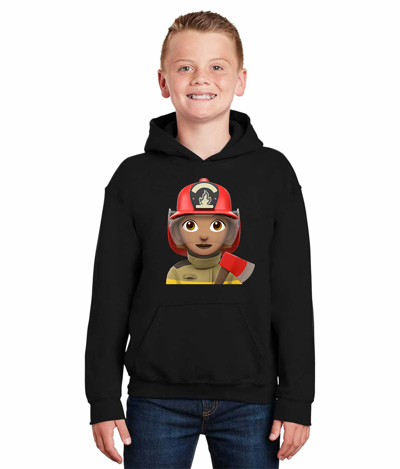 Apple Fireman Emoji Logo Symbol Emblem Customized Design on Youth Hoodie