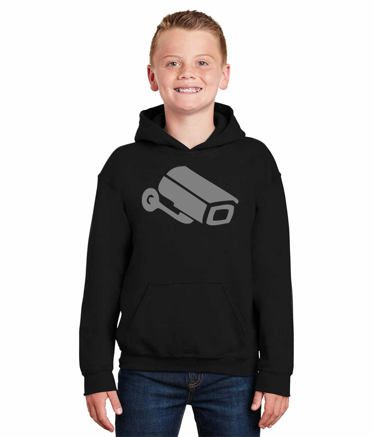 Security Camera Icon Logo Symbol Emblem Customized Design on Youth Hoodie