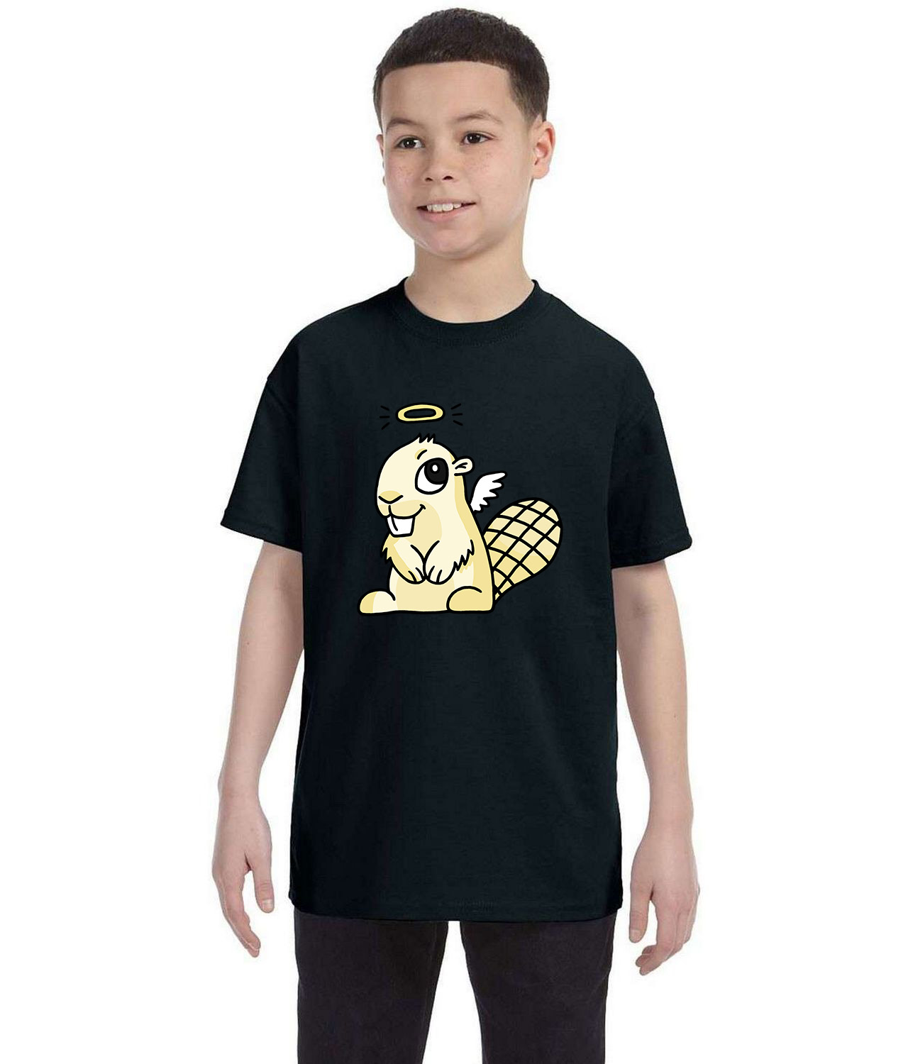 Adsy Beaver Mascot Angel Adsy Logo Symbol Emblem Customized Design on Youth T-Shirt Tee