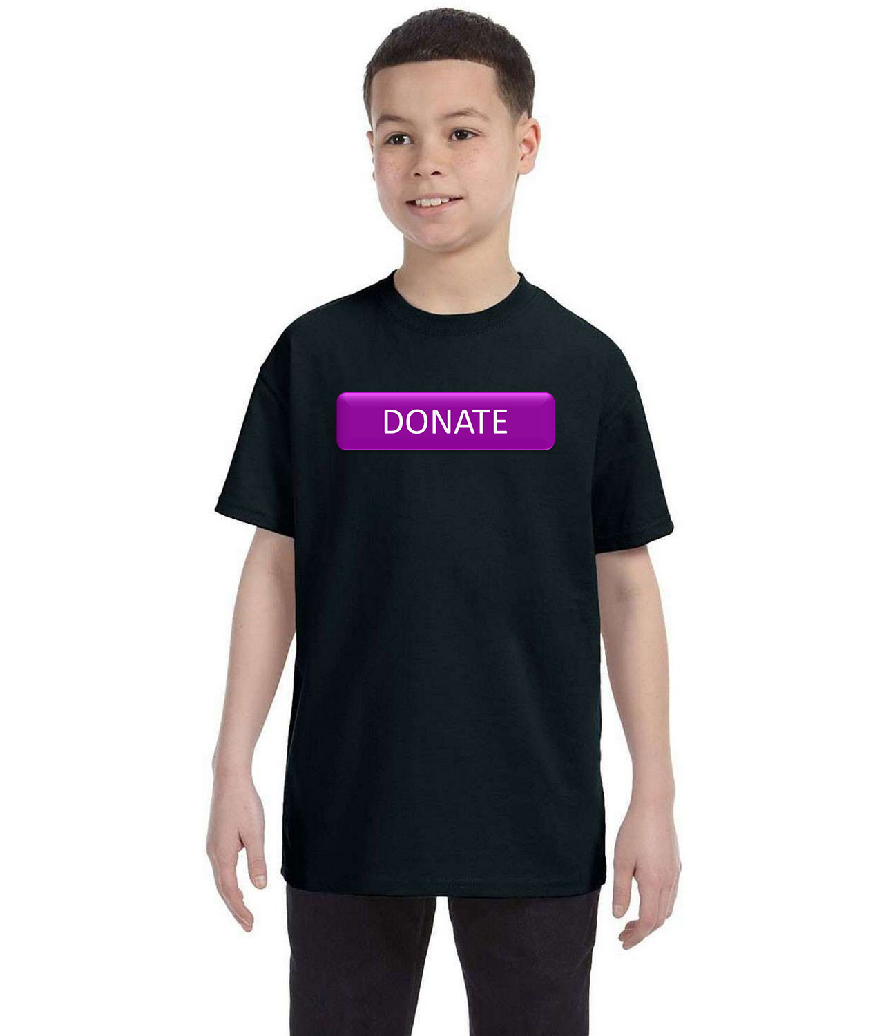 Donate Purple Button Logo Symbol Emblem Customized Design on Youth T-Shirt Tee